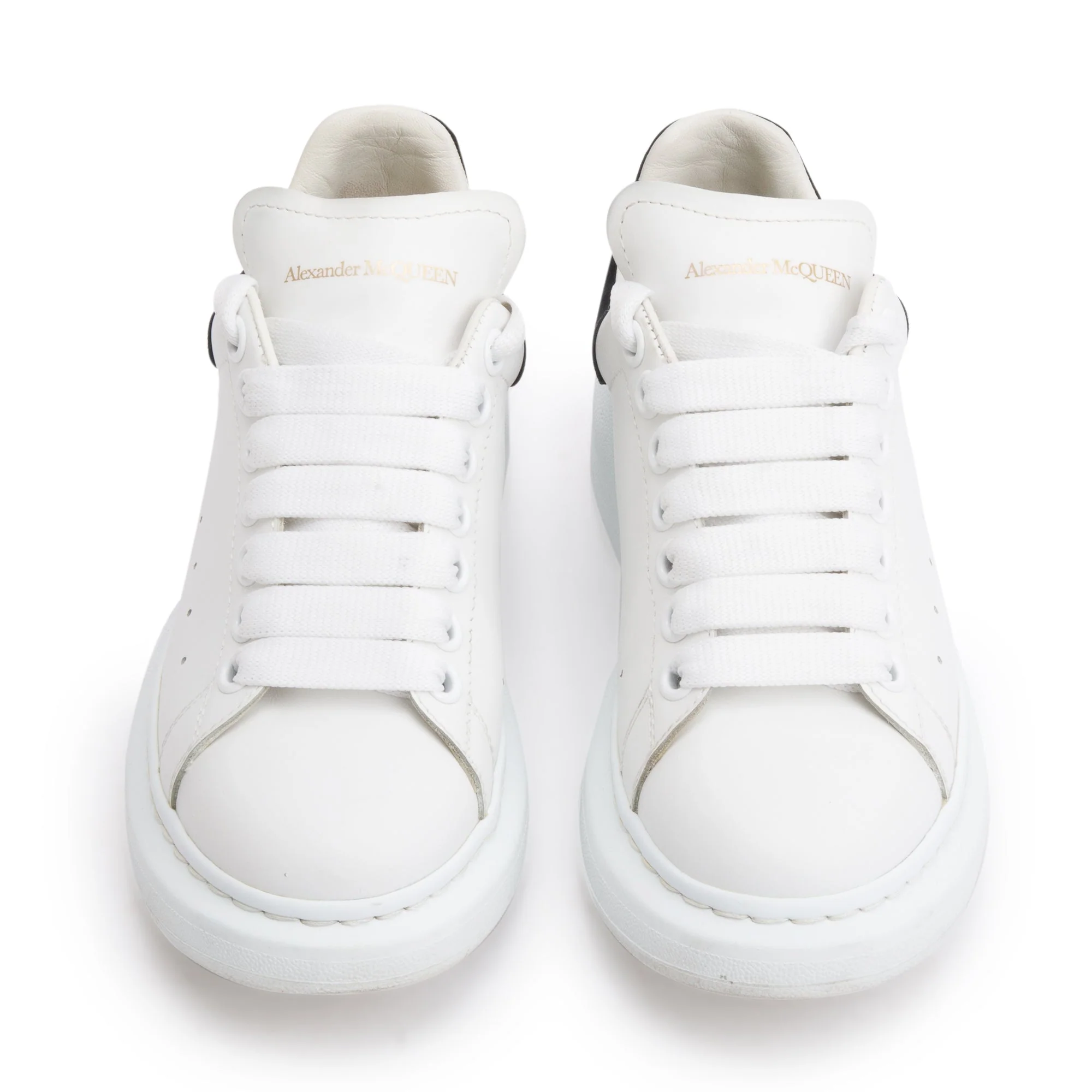Alexander McQueen White Calfskin Leather Black Suede Trim Oversized Sneakers, Size 36.5 w/ Box