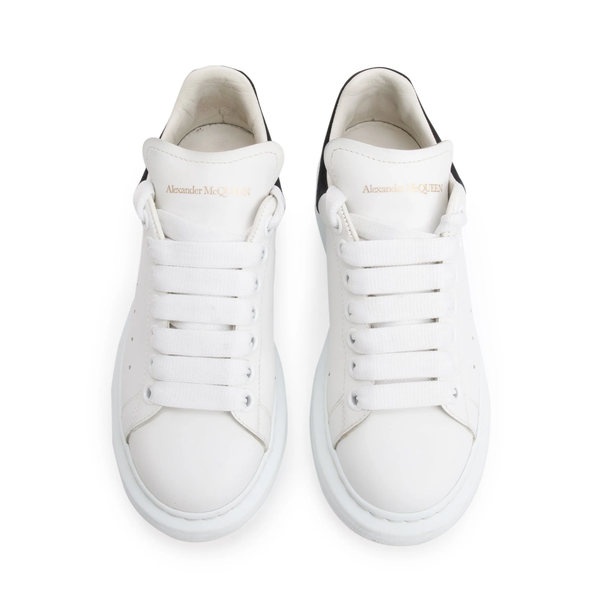 Alexander McQueen White Calfskin Leather Black Suede Trim Oversized Sneakers, Size 36.5 w/ Box - Image 3