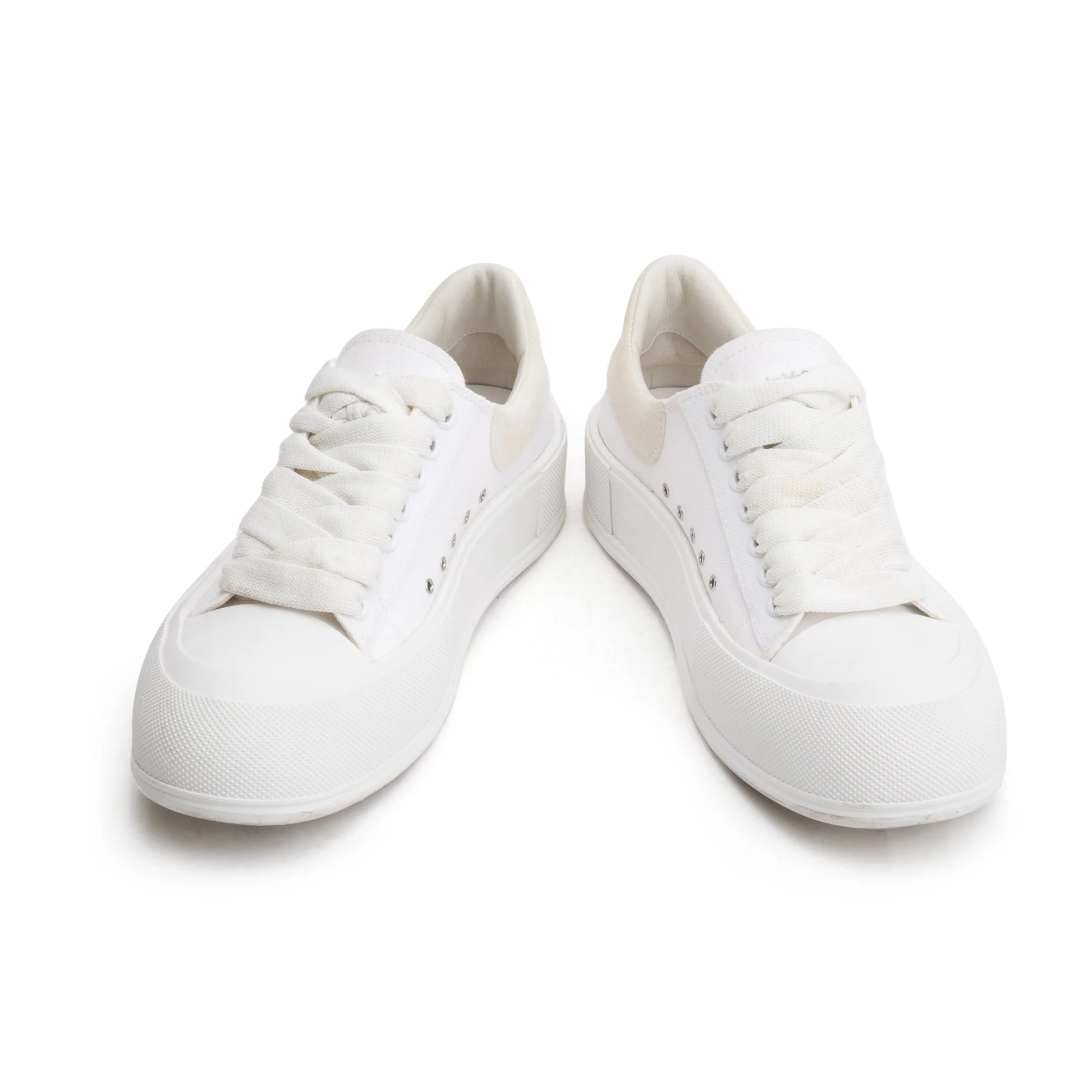 Alexander McQueen White Canvas Suede Deck Plimsoll Sneakers, Size 41.5 w/ Box - Image 4