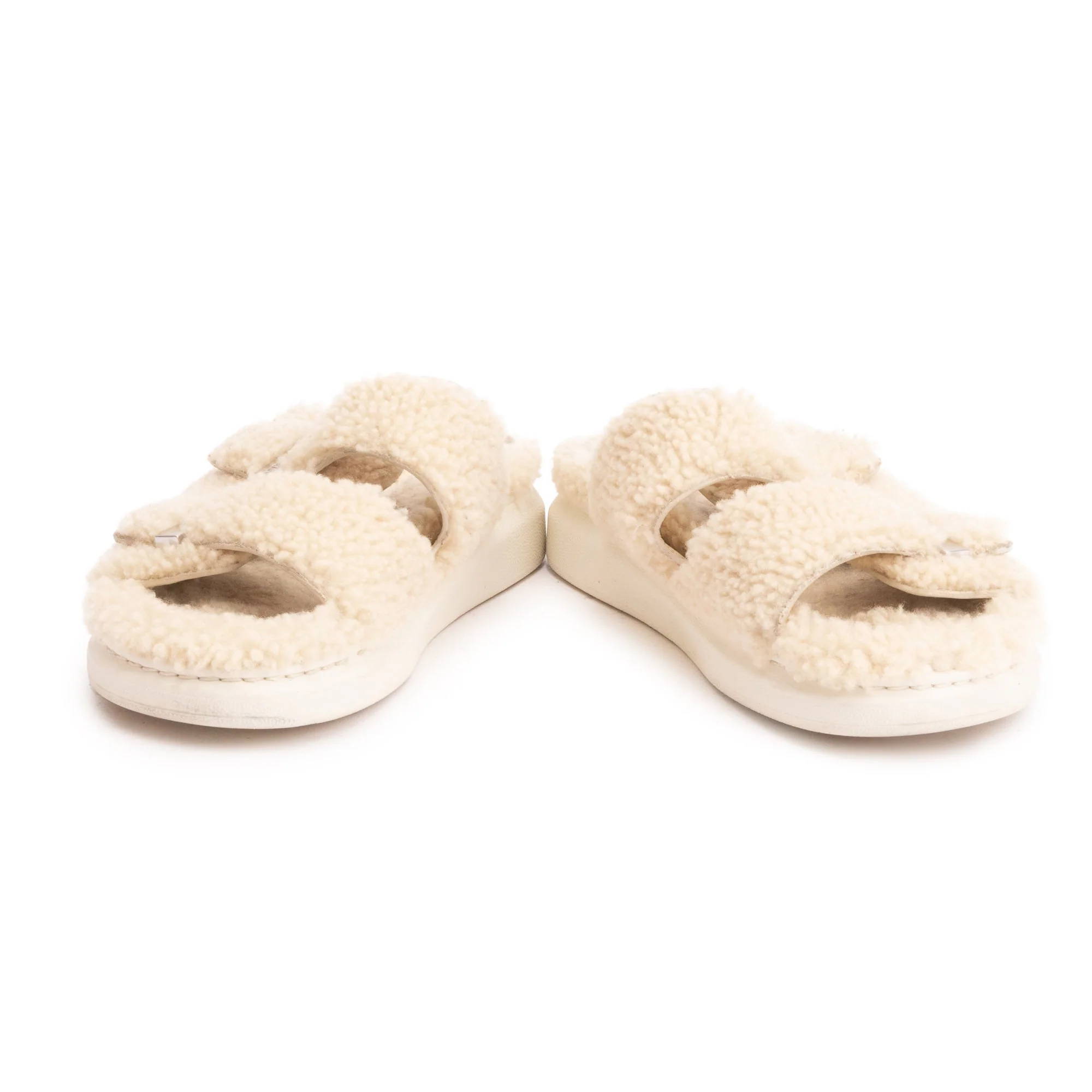 Alexander McQueen White Shearling Slide Sandals, Size 36 - Image 3