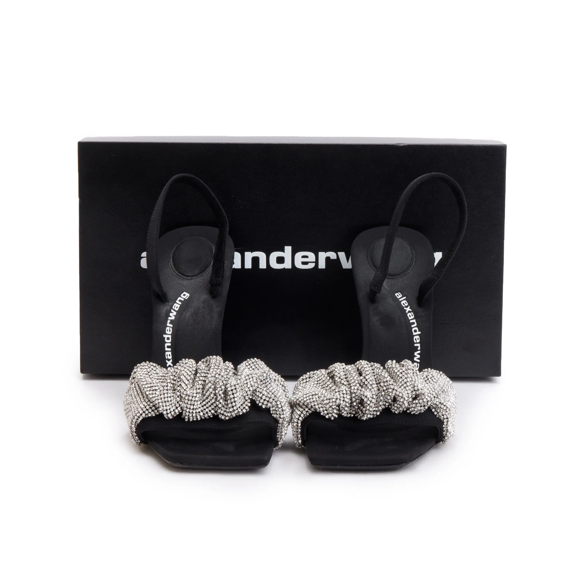 Alexander Wang Black Satin & Crystal Julie Scrunchie Sandals, Size 40 w/ Box - Image 2