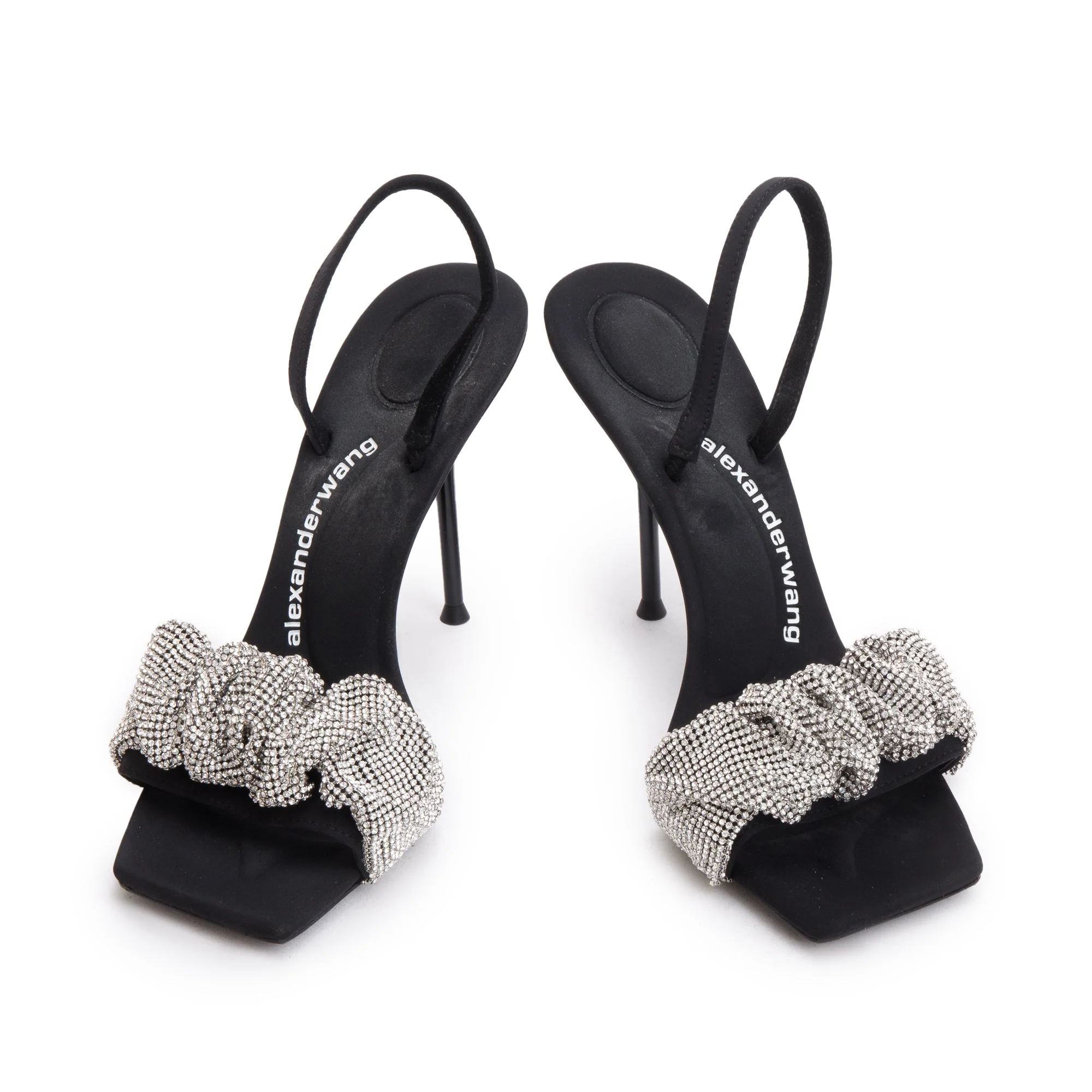 Alexander Wang Black Satin & Crystal Julie Scrunchie Sandals, Size 40 w/ Box - Image 4