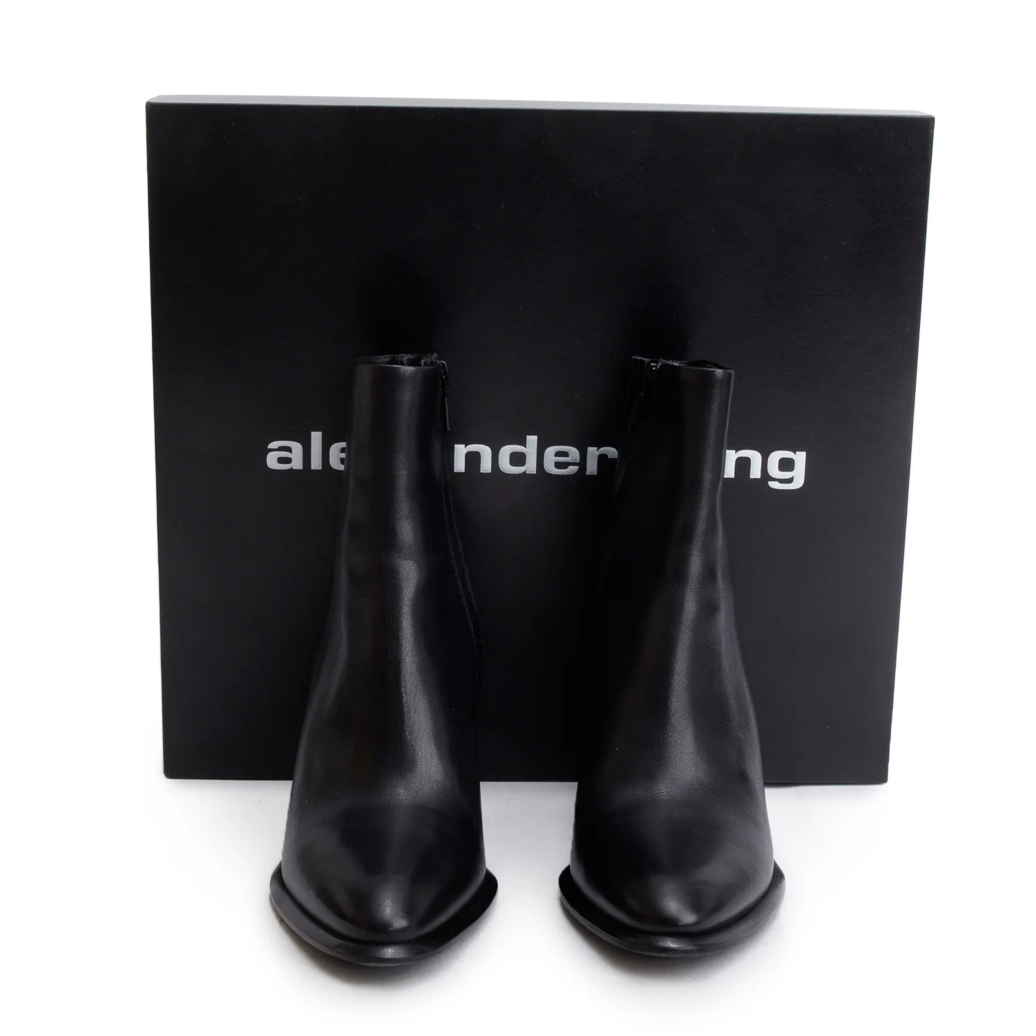 Alexander Wang Black Shiny Calfskin Anna Calf Booties, Size 36.5 w/ Box - Image 2