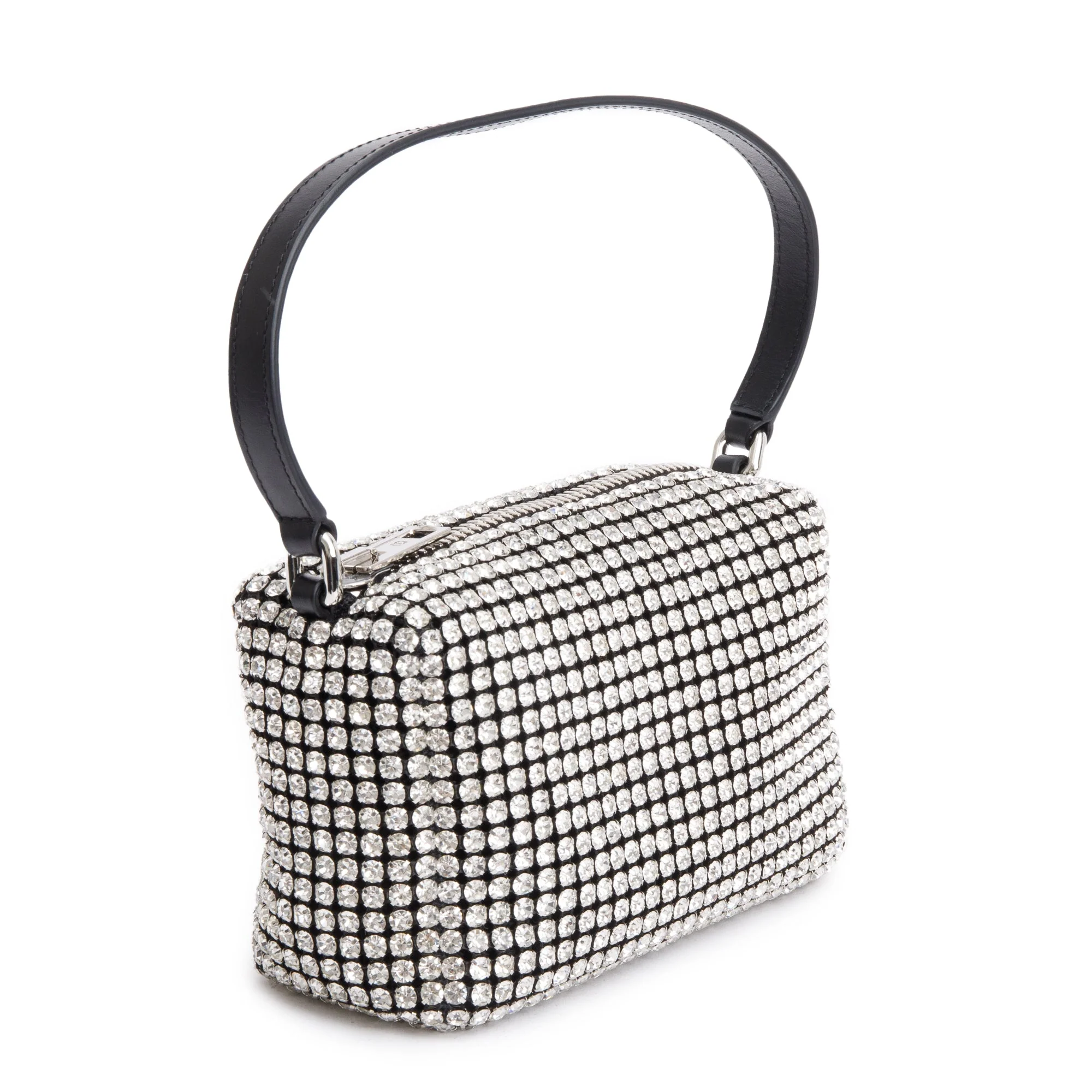 Alexander Wang Crystal Mesh Black Leather Trimmed Heiress Handle Pouch - Image 2
