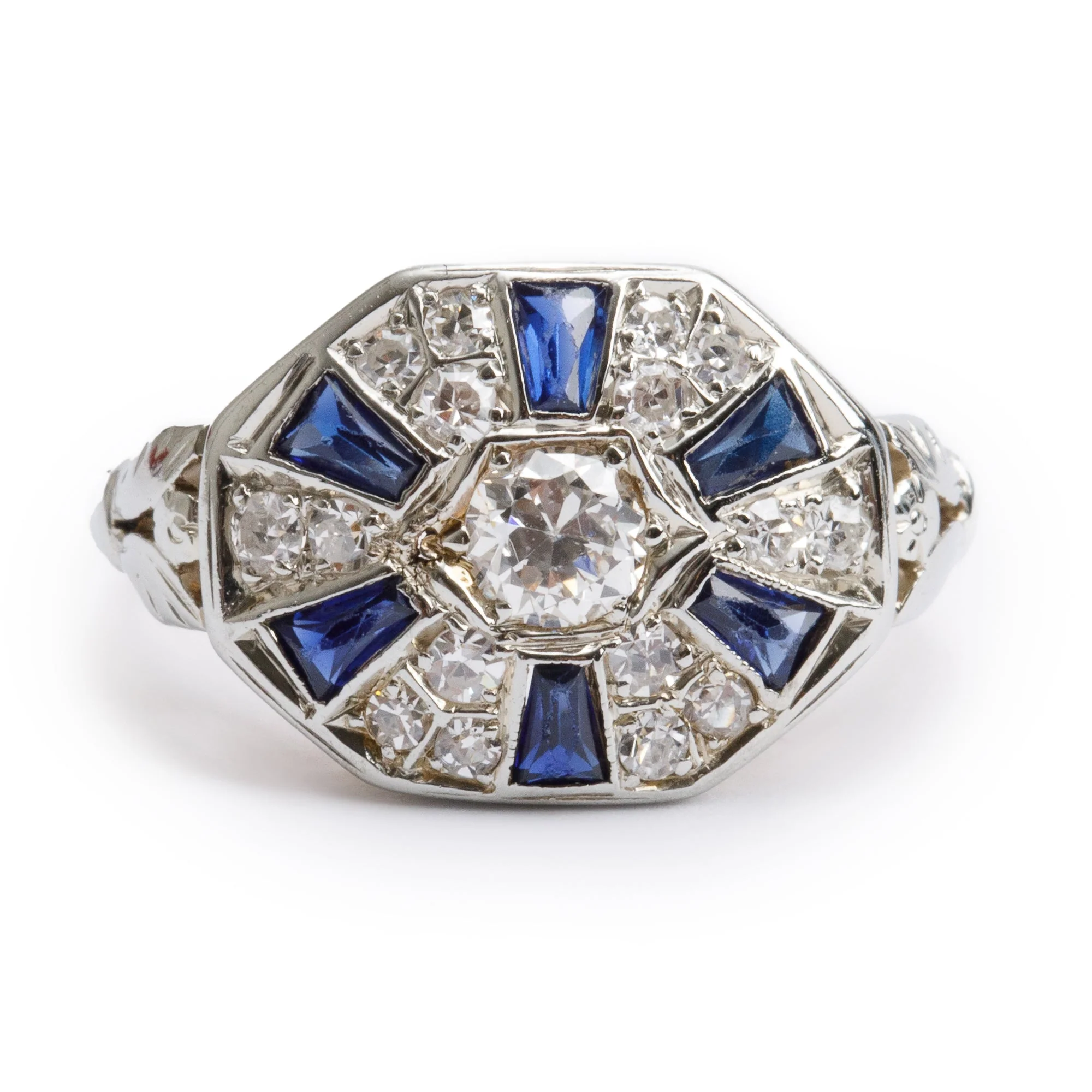 Antique 12k-18k Yellow & White Gold Sapphire & Diamond Ring, Size 5.75