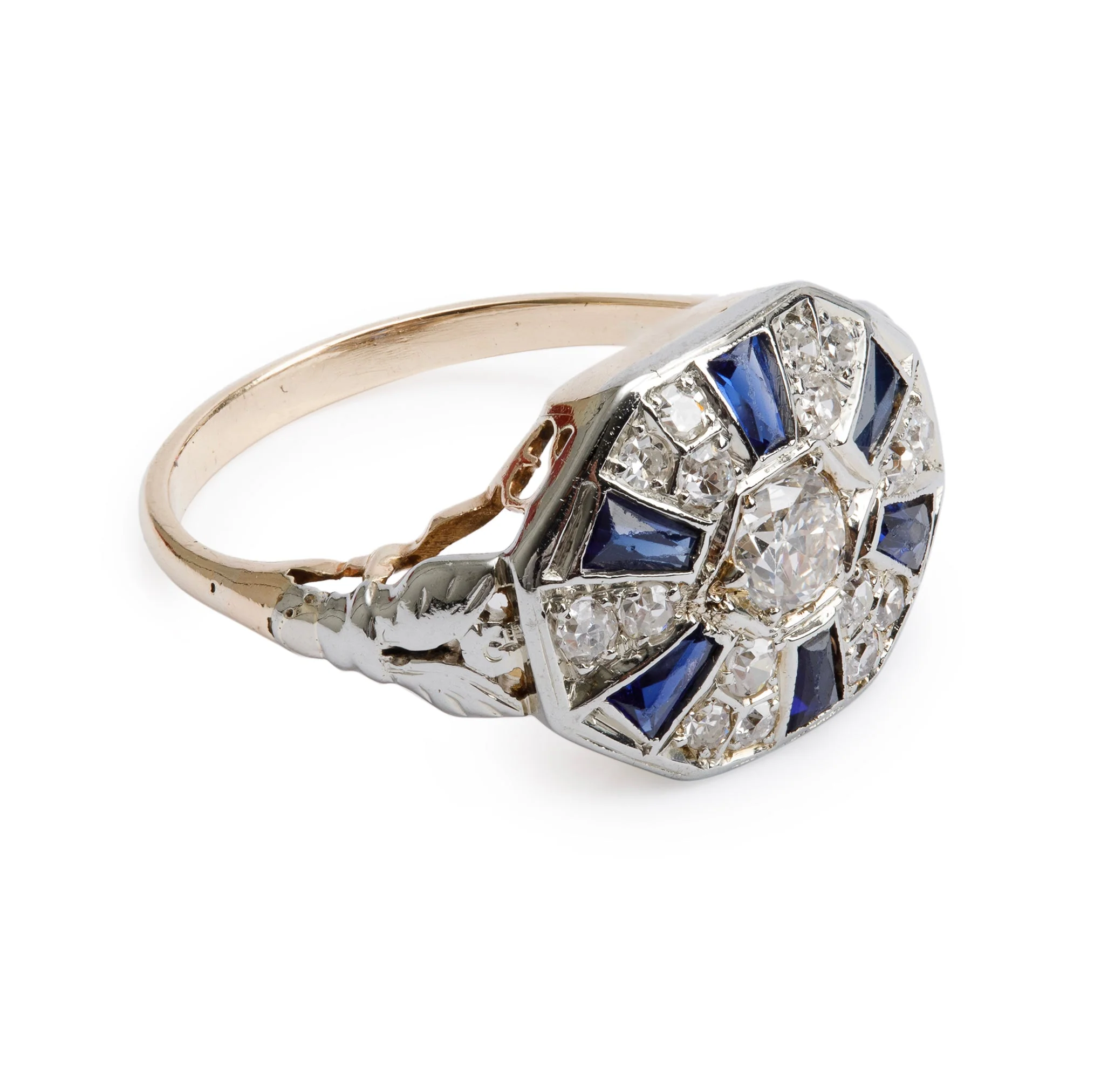 Antique 12k-18k Yellow & White Gold Sapphire & Diamond Ring, Size 5.75 - Image 2