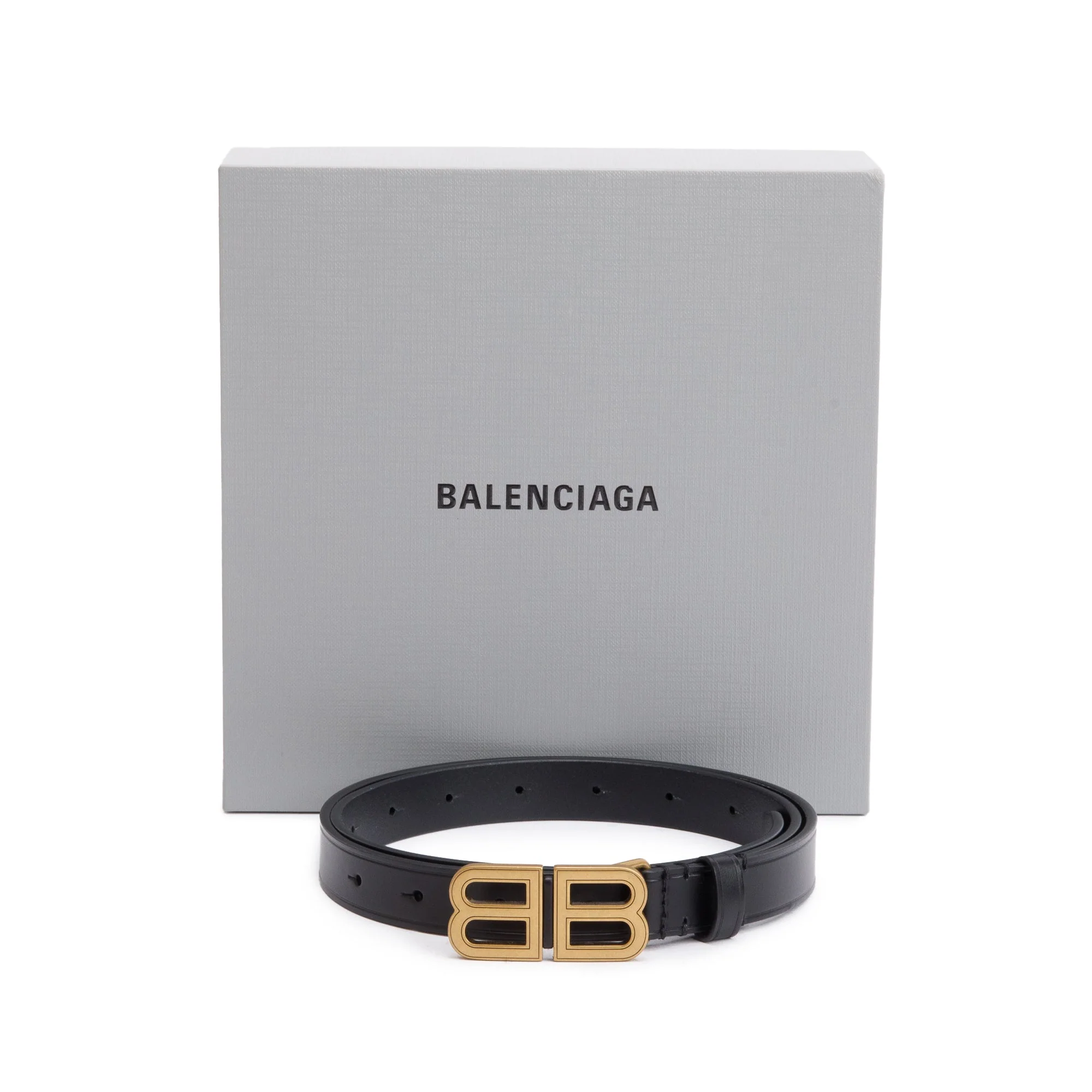 Balenciaga BB Hourglass Thin Black Leather Belt 85 w/ Box - Image 2