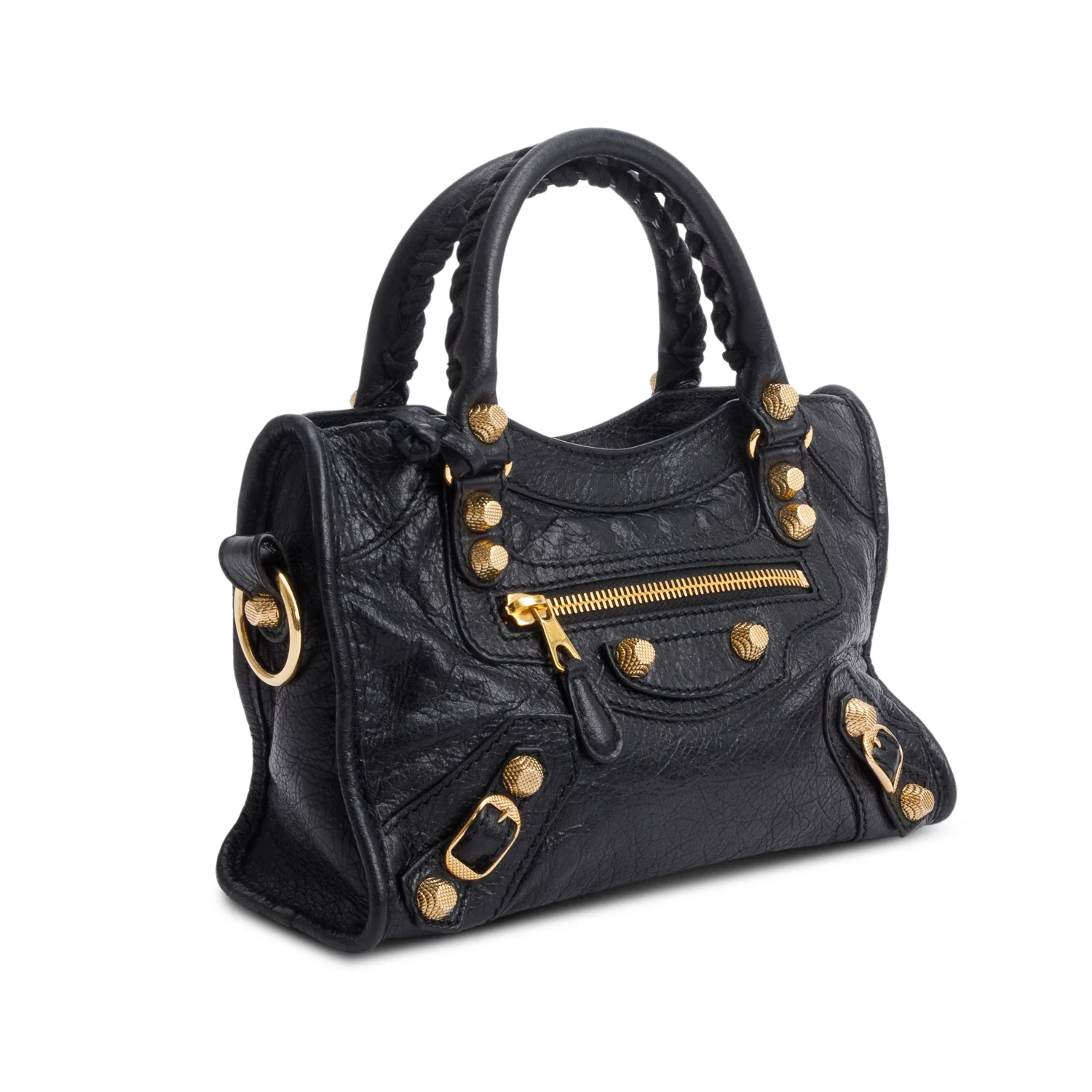 Balenciaga Black Agneau Leather Classic Mini City Bag w/ Strap - Image 4