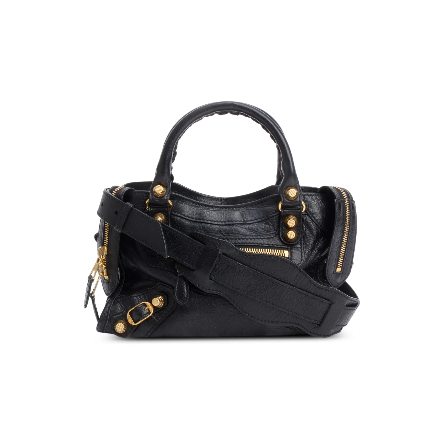 Balenciaga Black Agneau Leather Classic Mini City Bag w/ Strap