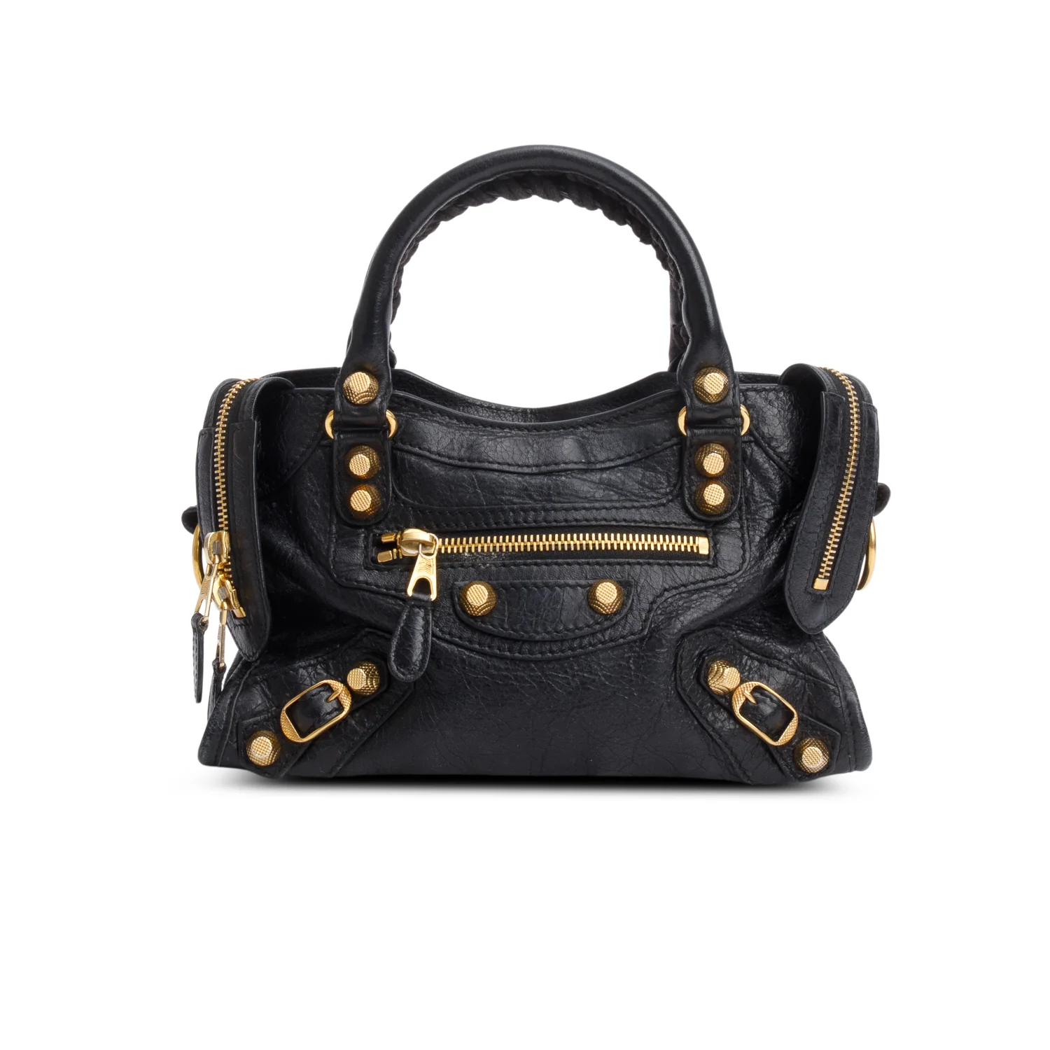 Balenciaga Black Agneau Leather Classic Mini City Bag w/ Strap - Image 3