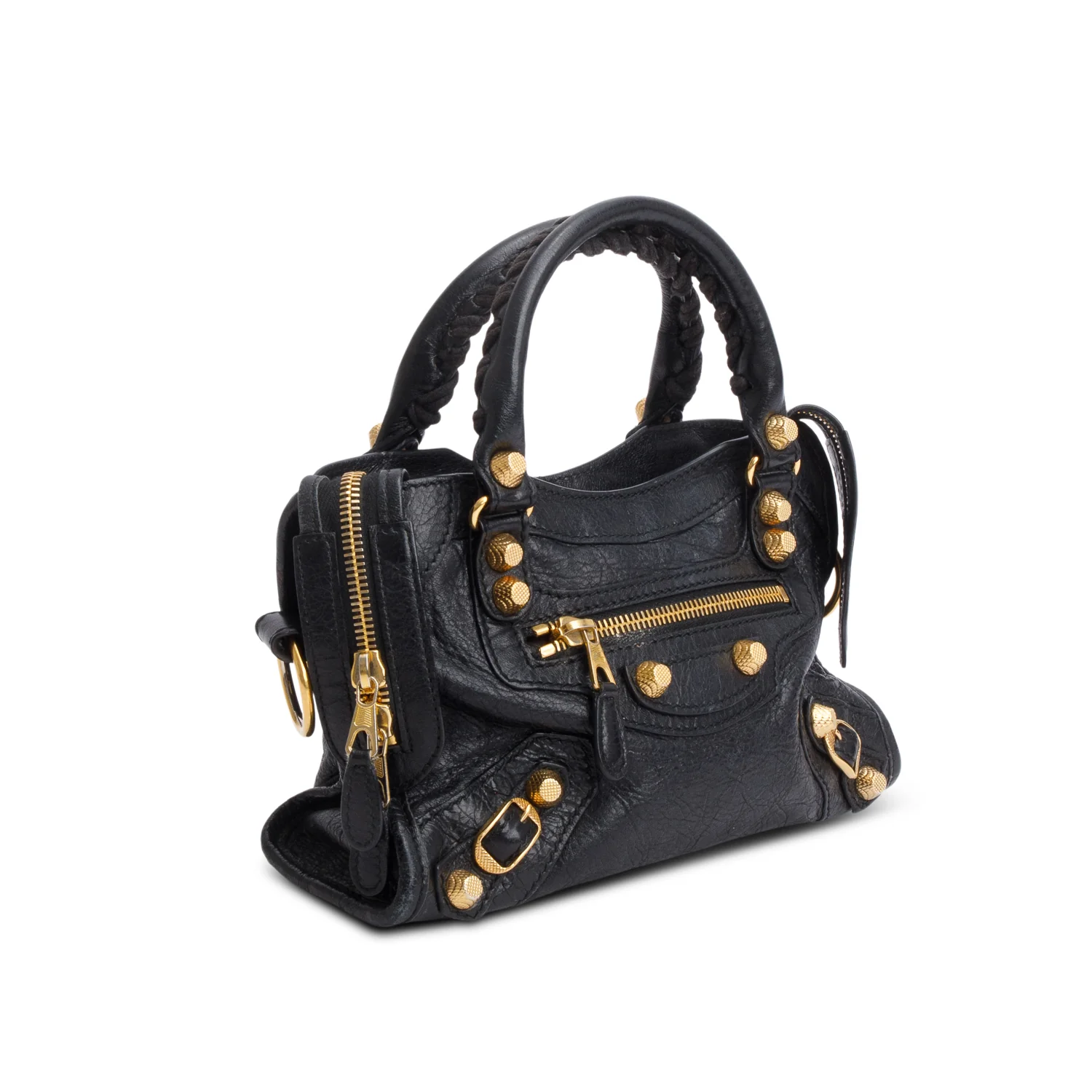 Balenciaga Black Agneau Leather Classic Mini City Bag w/ Strap - Image 4