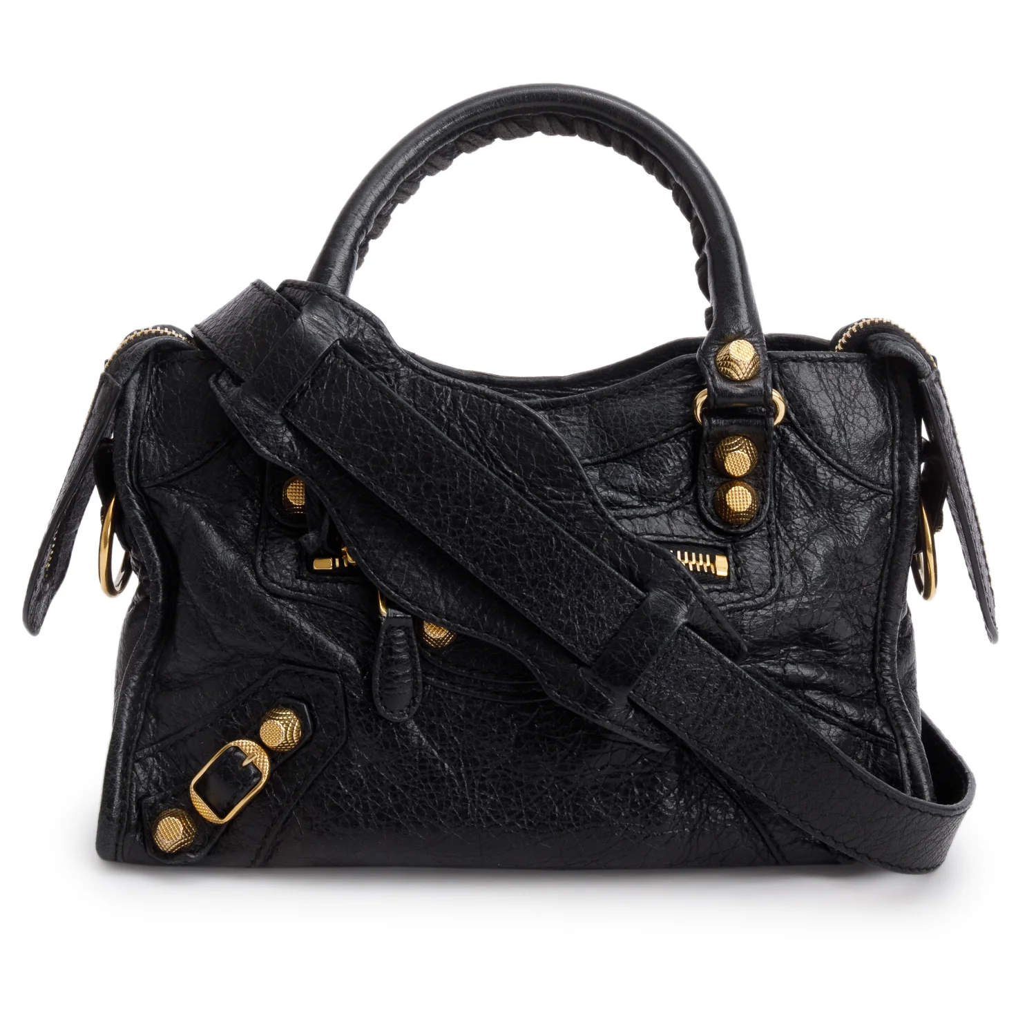 Balenciaga Black Arena Lambskin Leather Classic Mini City Bag w/ Strap