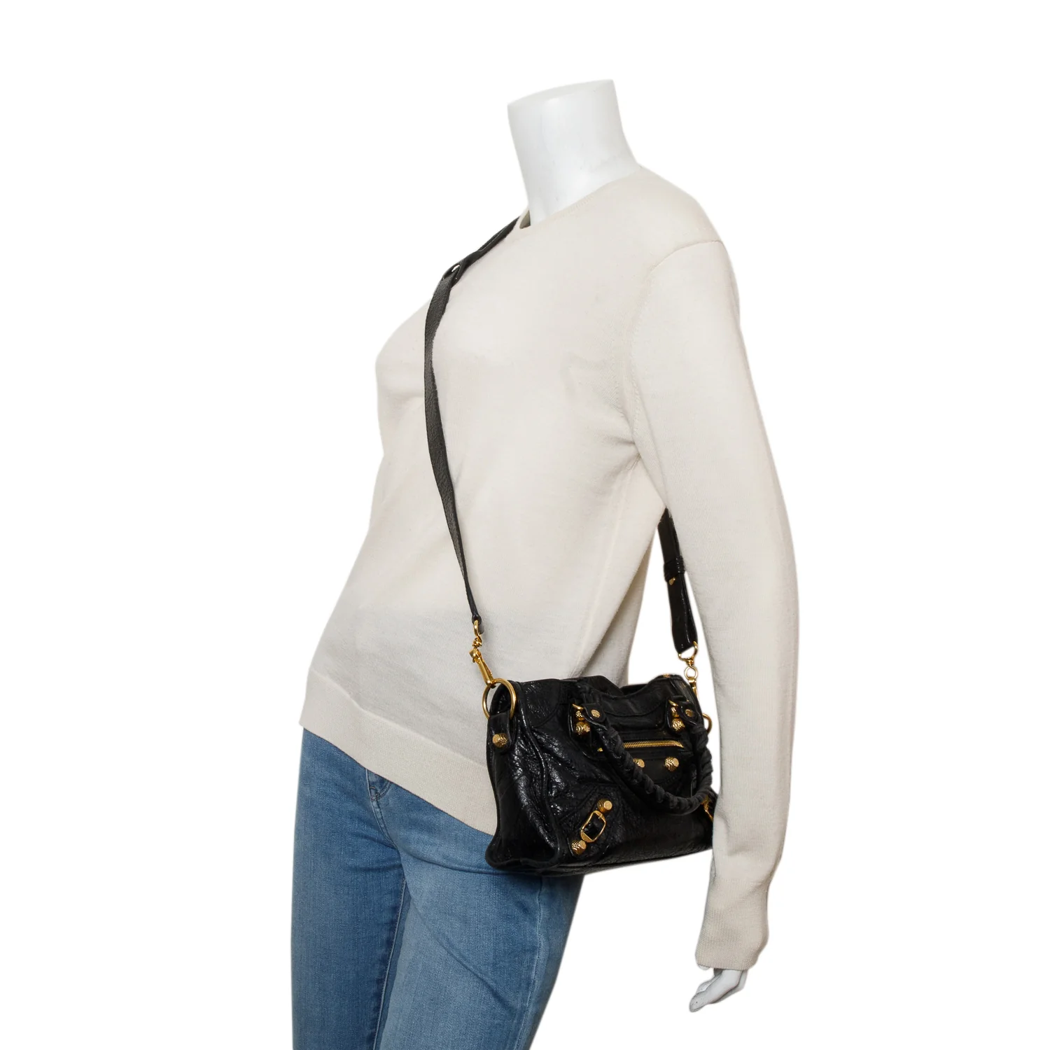Balenciaga Black Arena Lambskin Leather Classic Mini City Bag w/ Strap - Image 2