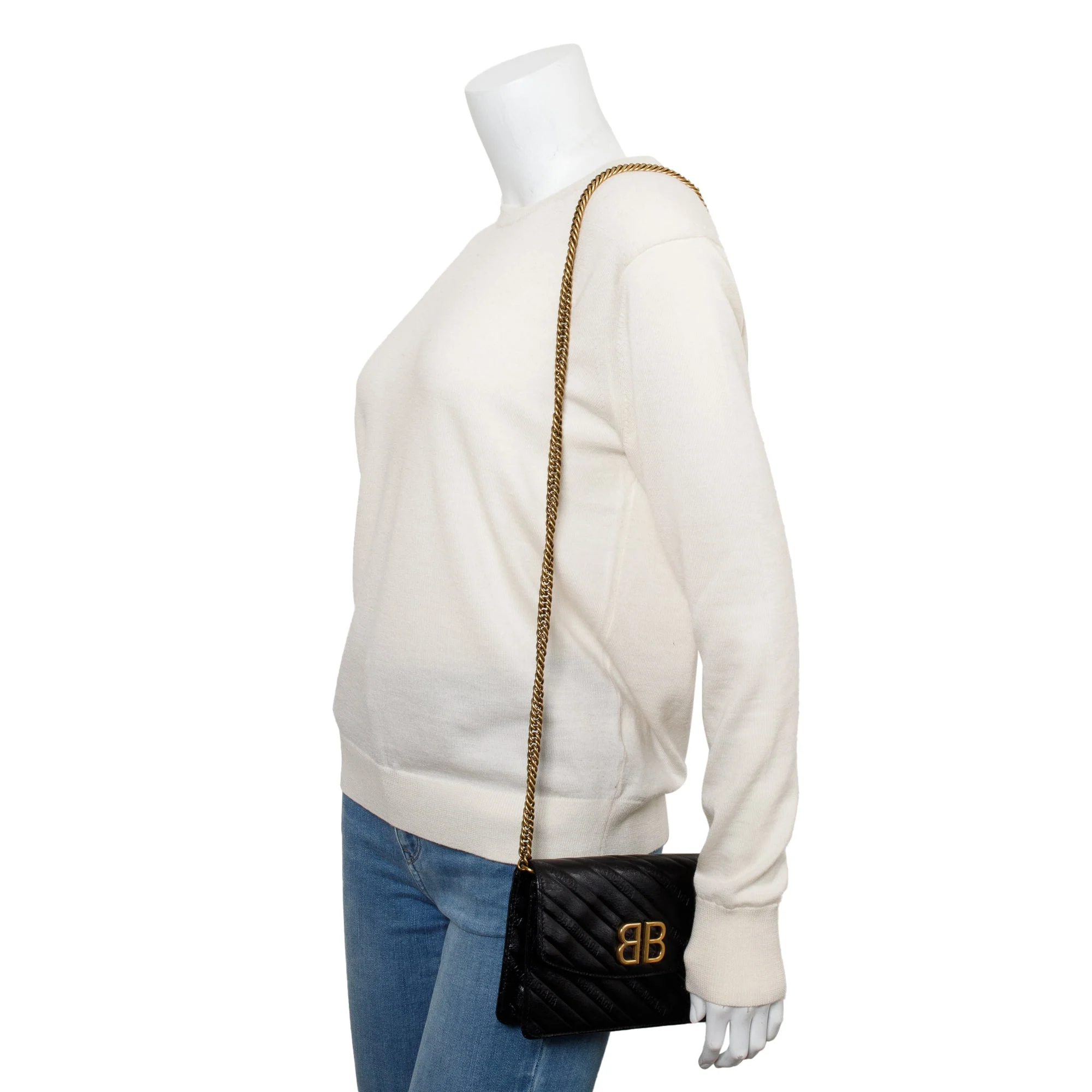 Balenciaga Black Calfskin Leather BB Wallet on Chain - Image 2