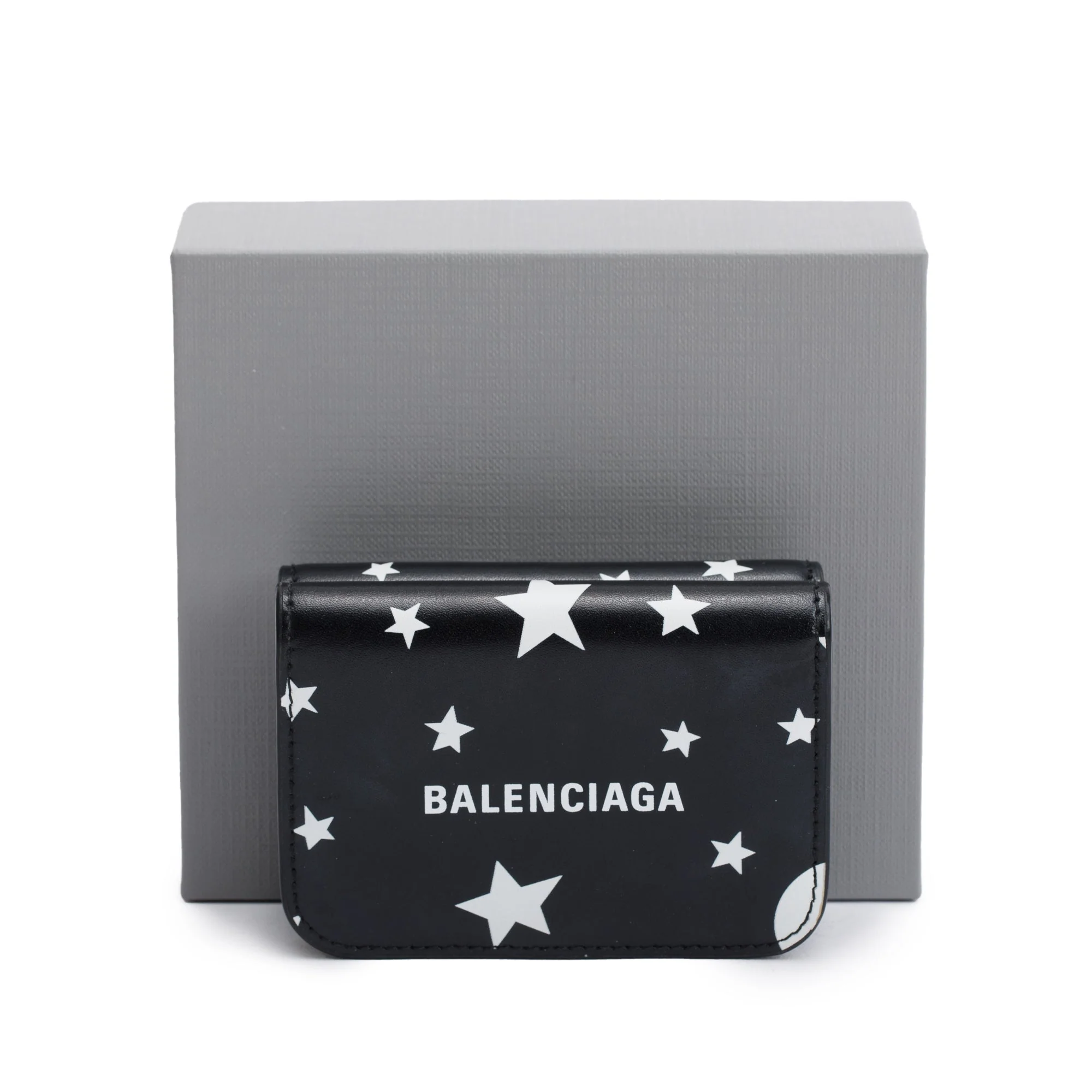 Balenciaga Black Calfskin Leather Logo Star Everyday Mini Compact Wallet w/ Box - Image 2