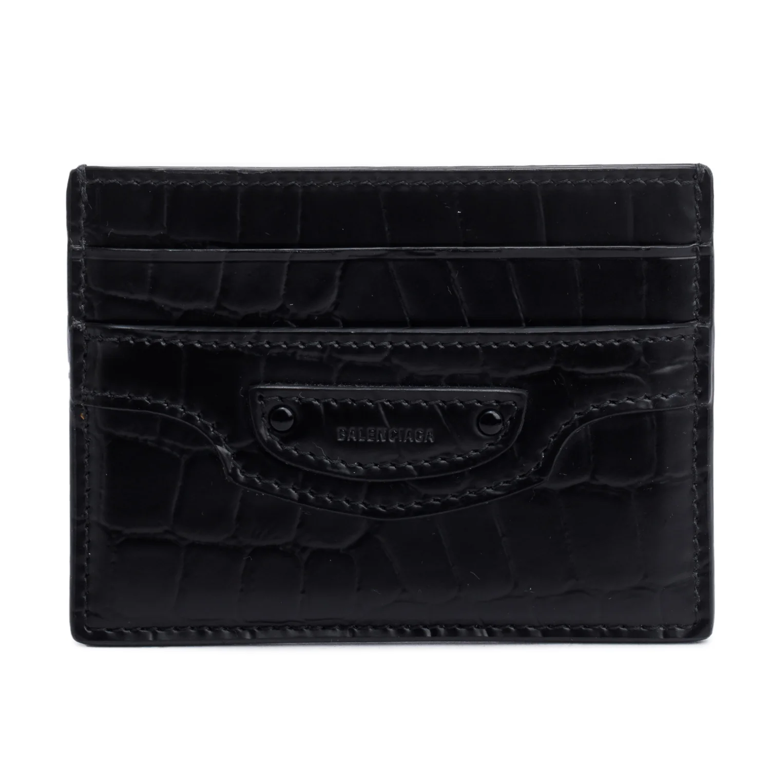 Balenciaga Black Croc Embossed Card Holder w/ Box