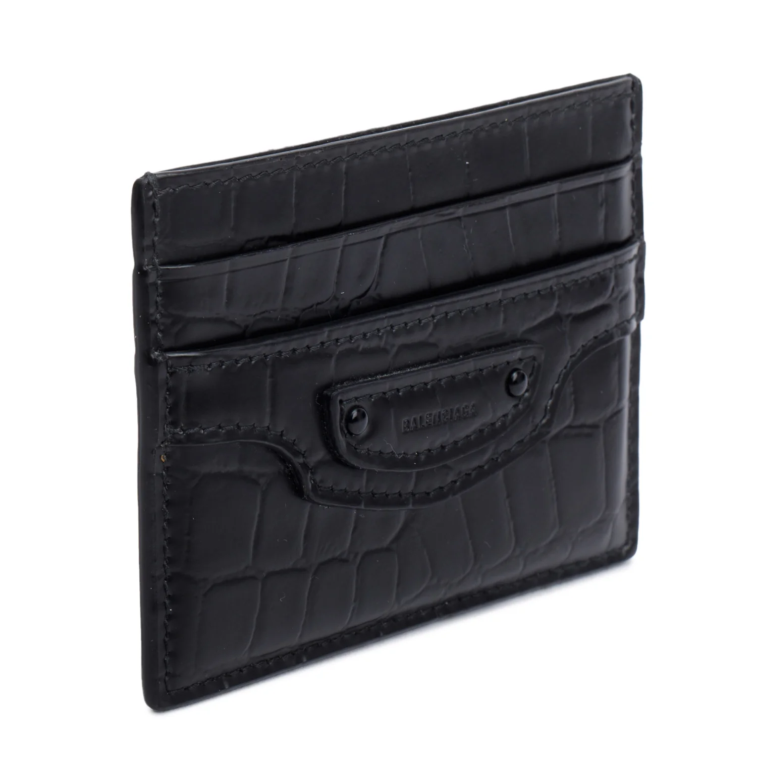 Balenciaga Black Croc Embossed Card Holder w/ Box - Image 2
