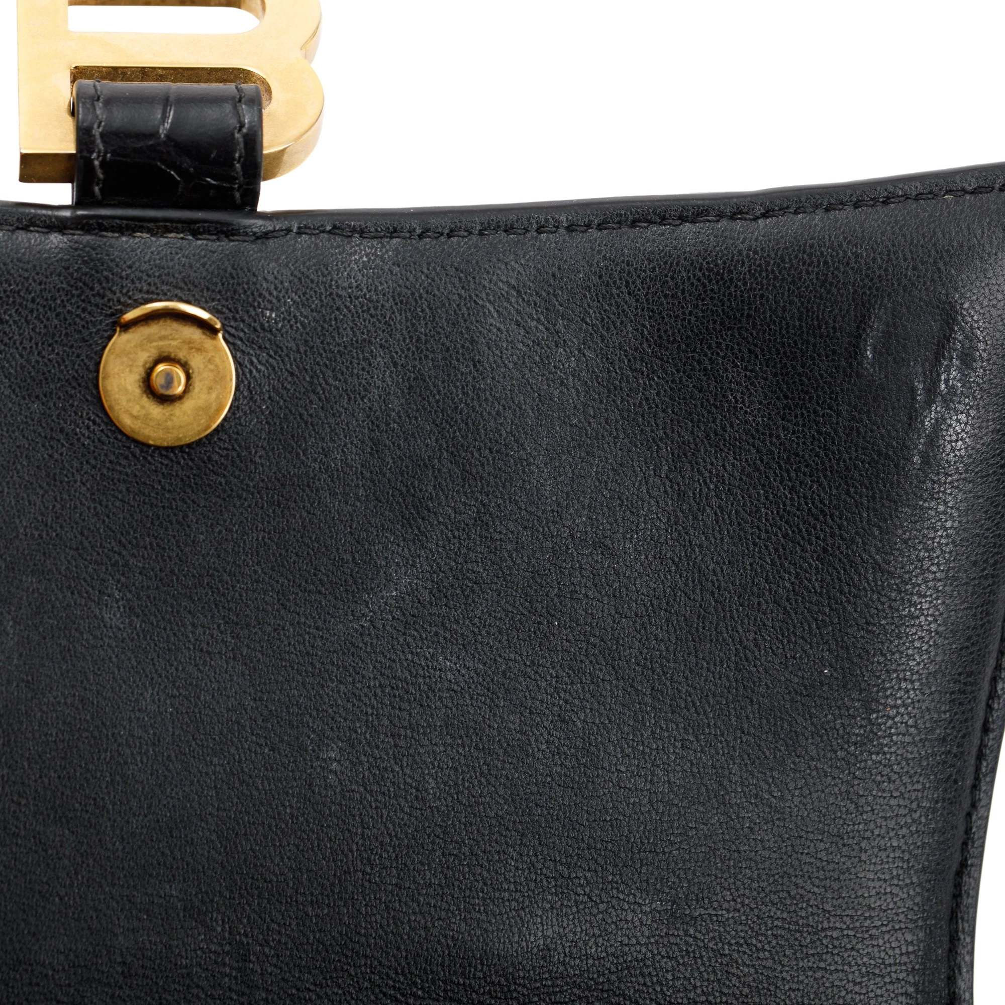 Balenciaga Black Croc-Embossed Leather Small Hourglass Top Handle Bag w/ Strap - Image 8