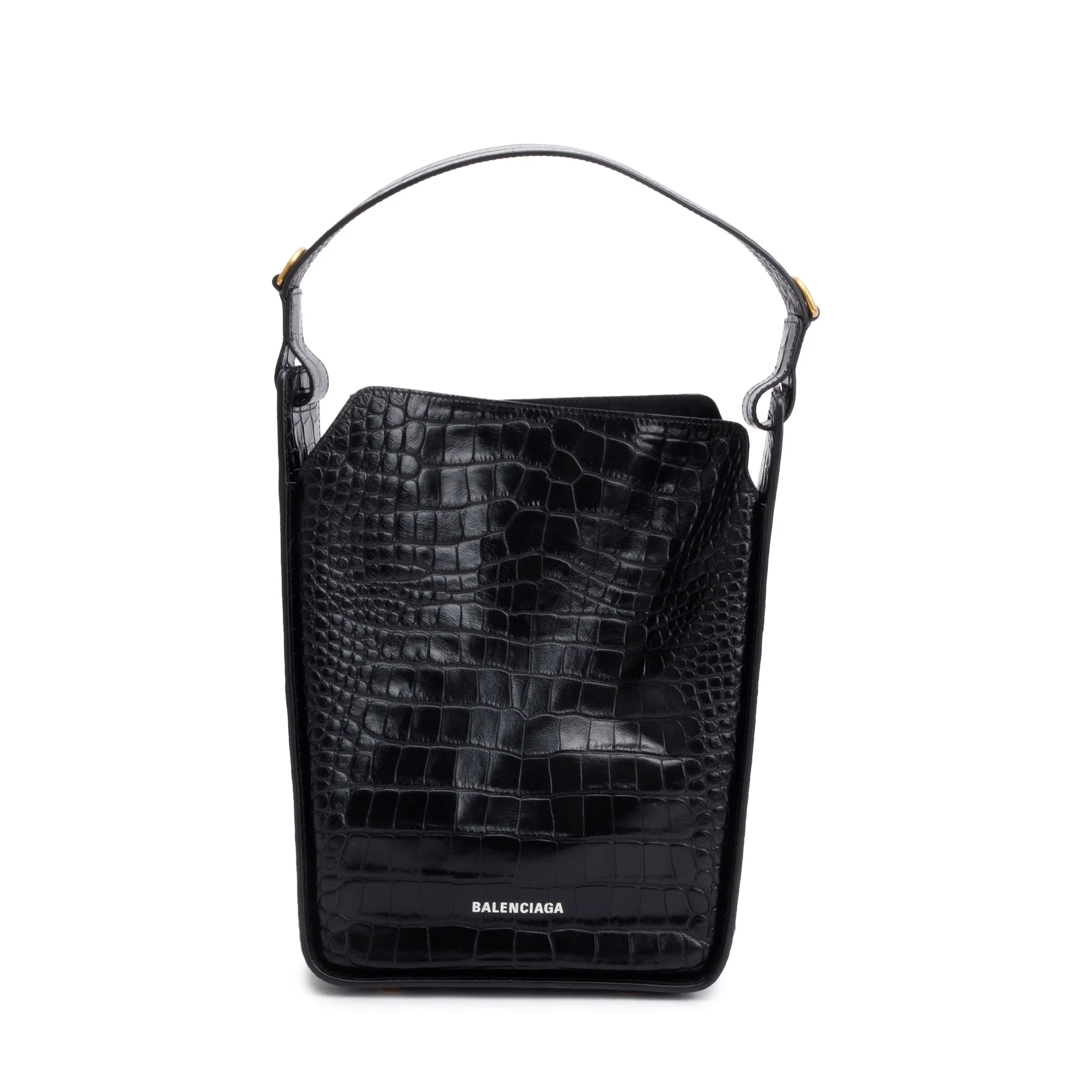 Balenciaga Black Croc-Embossed Leather Tool 2.0 Small N/S Tote w/ Strap & Box - Image 4
