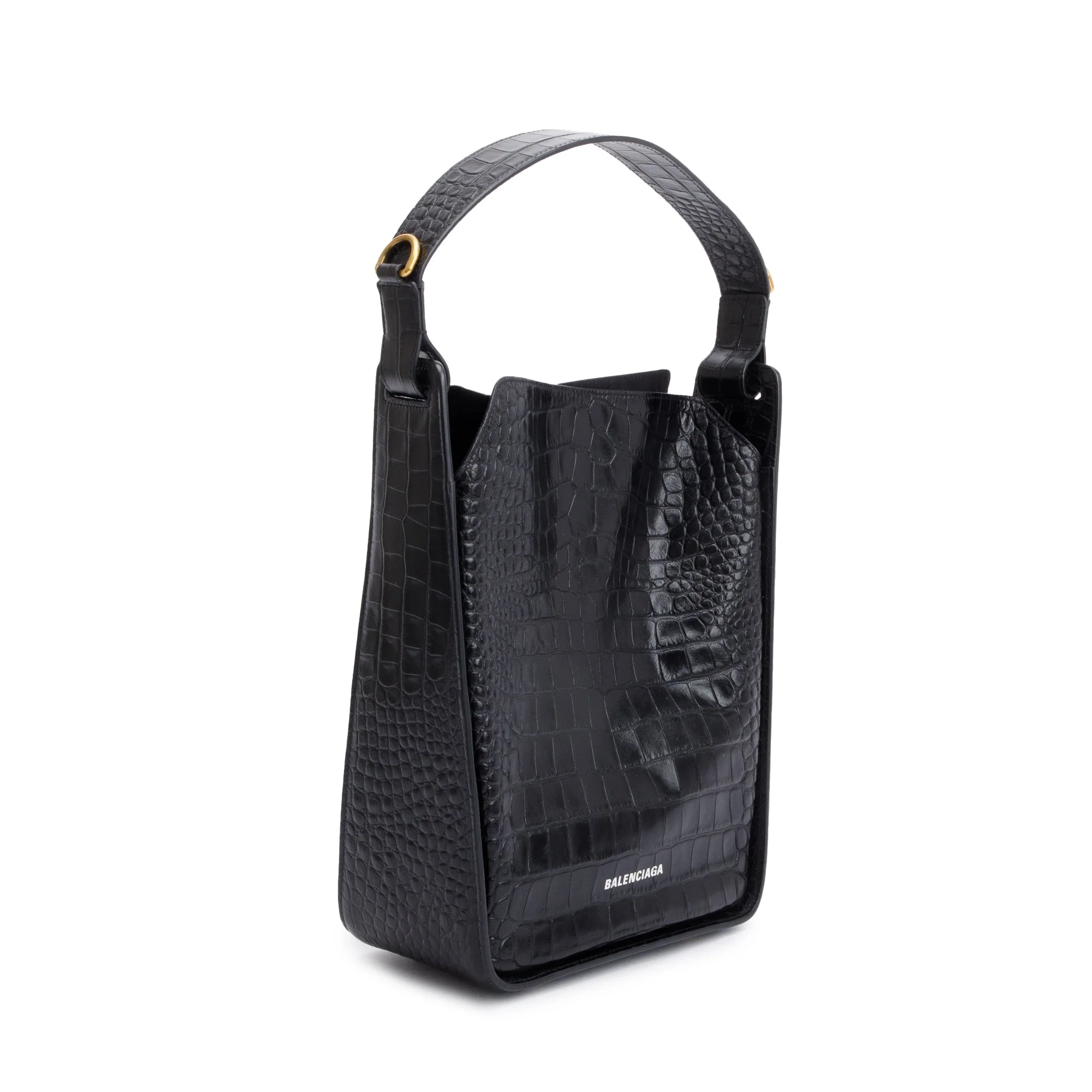 Balenciaga Black Croc-Embossed Leather Tool 2.0 Small N/S Tote w/ Strap & Box - Image 5