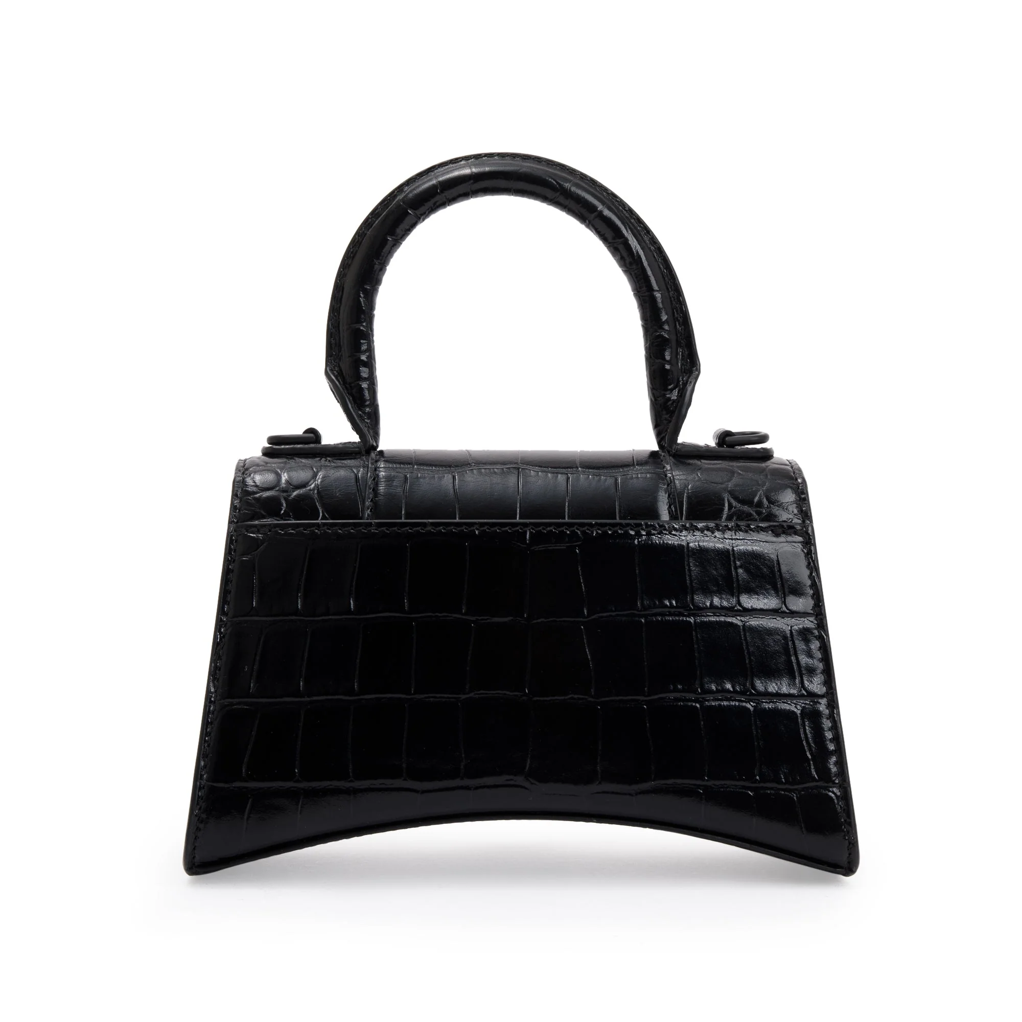 Balenciaga Black Croc-Embossed Leather XS Hourglass Top Handle Bag w/ Strap - Image 5