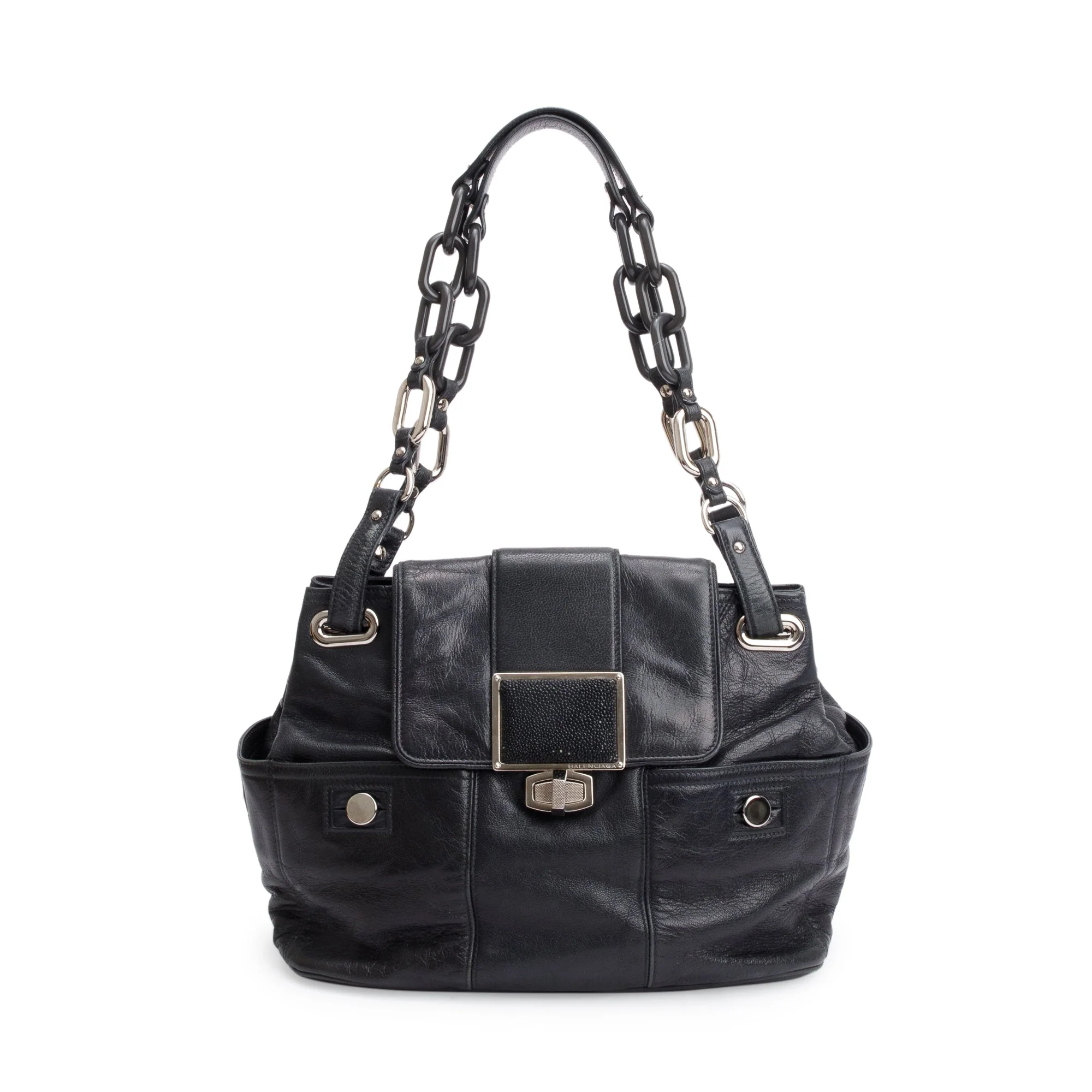 Balenciaga Black Goatskin Leather Stingray Cherche Chain-Link Shoulder Bag - Image 3