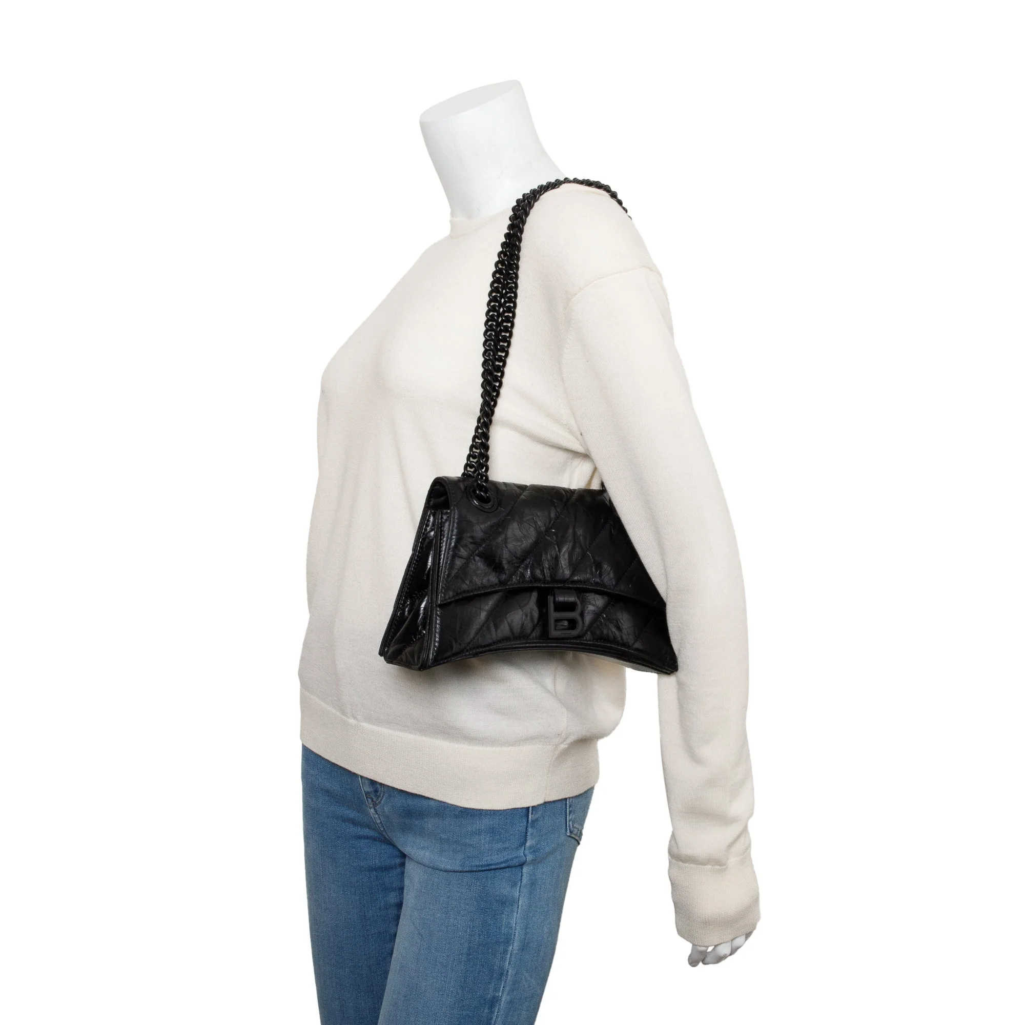 Balenciaga Black Leather Small Crush Chain Shoulder Bag - Image 2