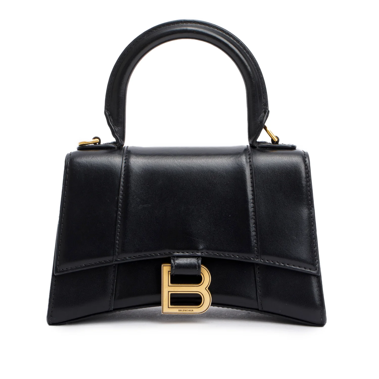 Balenciaga Black Leather XS Hourglass Top Handle Bag w/ Strap - Image 3