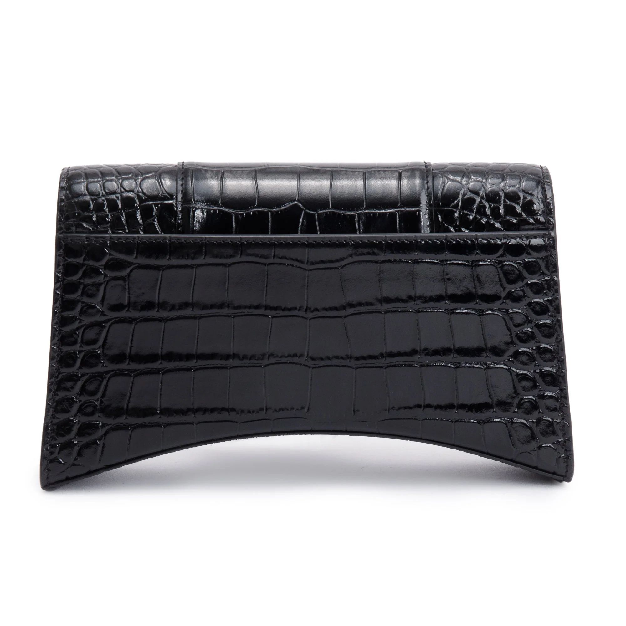 Balenciaga Black Monochrome Croc-Embossed Leather Hourglass Chain Wallet - Image 5