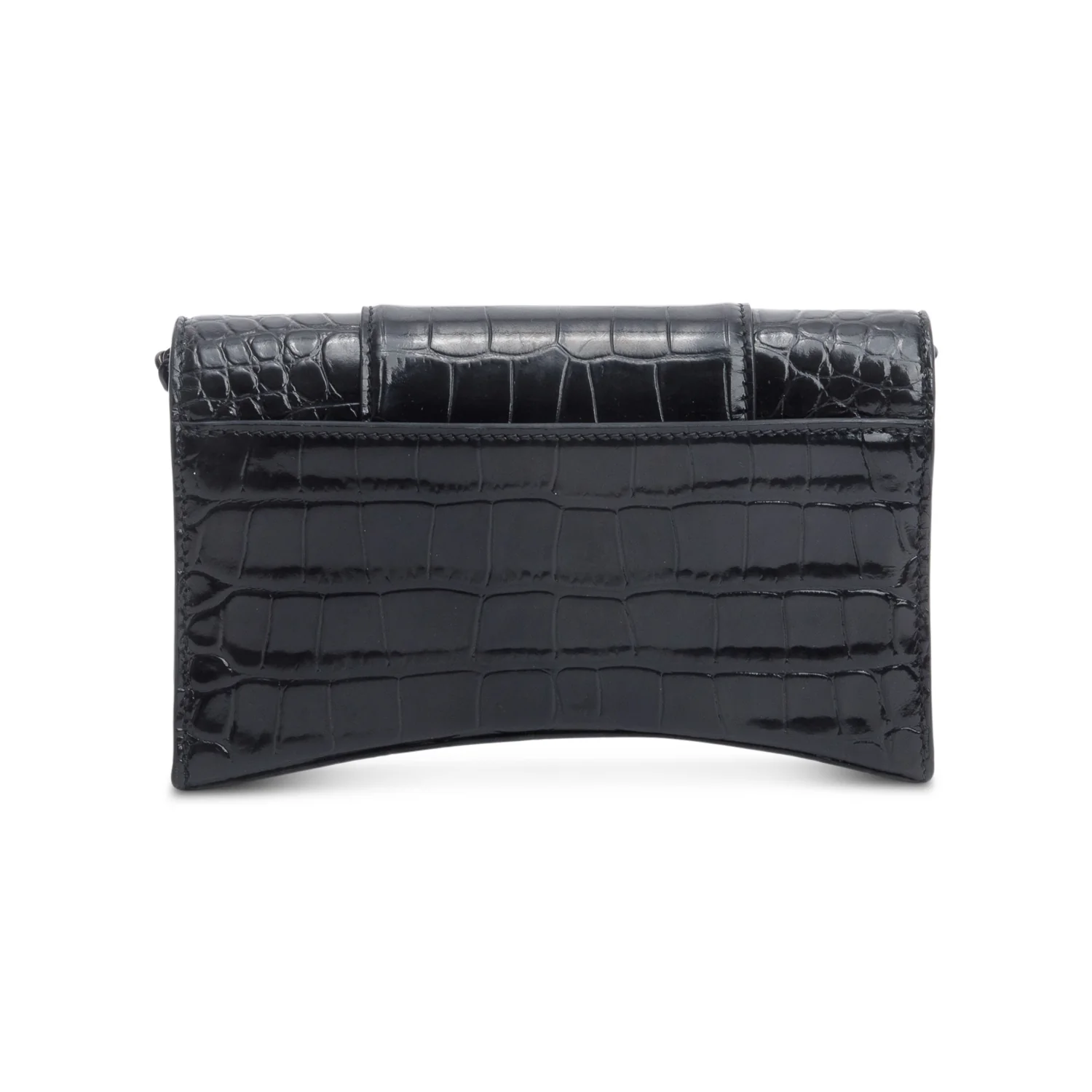 Balenciaga Black Monochrome Croc-Embossed Leather Hourglass Chain Wallet - Image 5