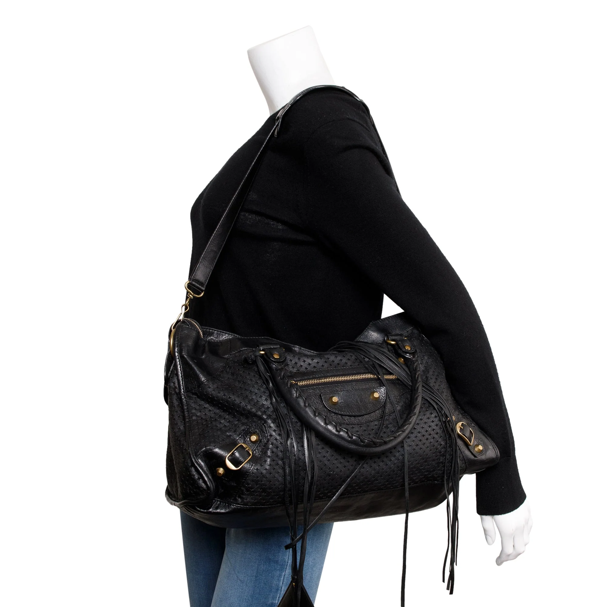 Balenciaga Black Perforated Arena Leather Motocross City Bag - Image 2