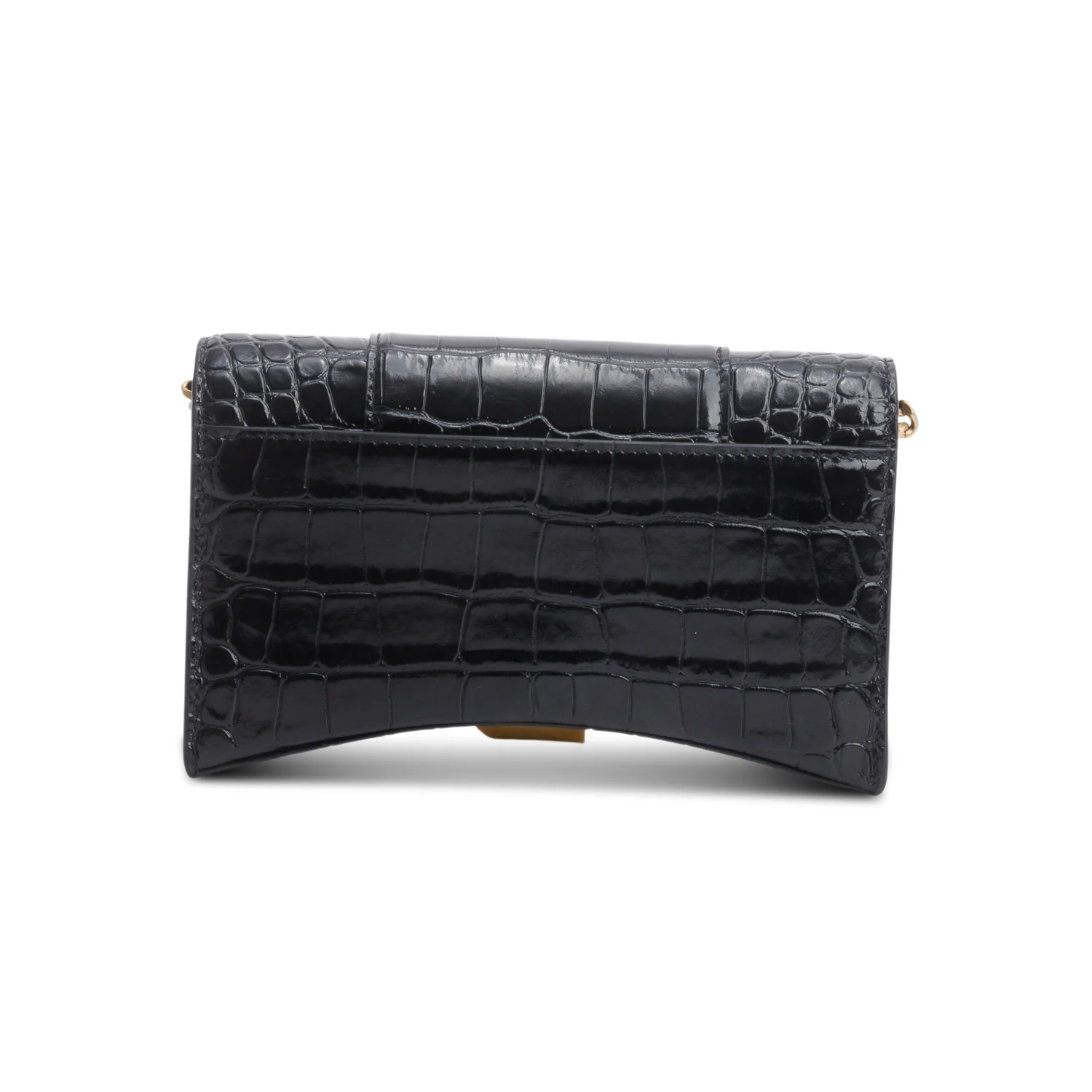 Balenciaga Black Shiny Calfskin Croc Embossed Hourglass Wallet on Chain - Image 5