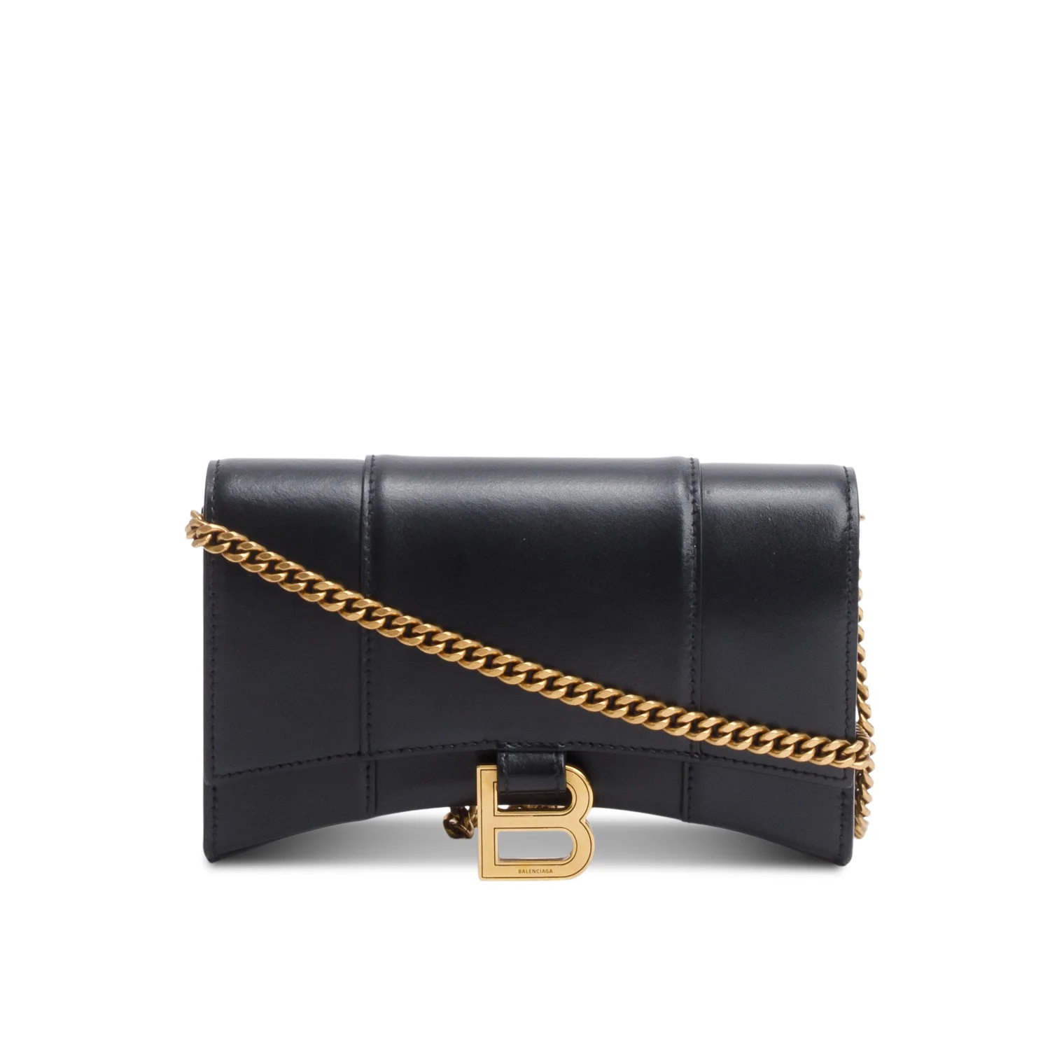 Balenciaga Black Smooth Leather Hourglass Wallet on Chain