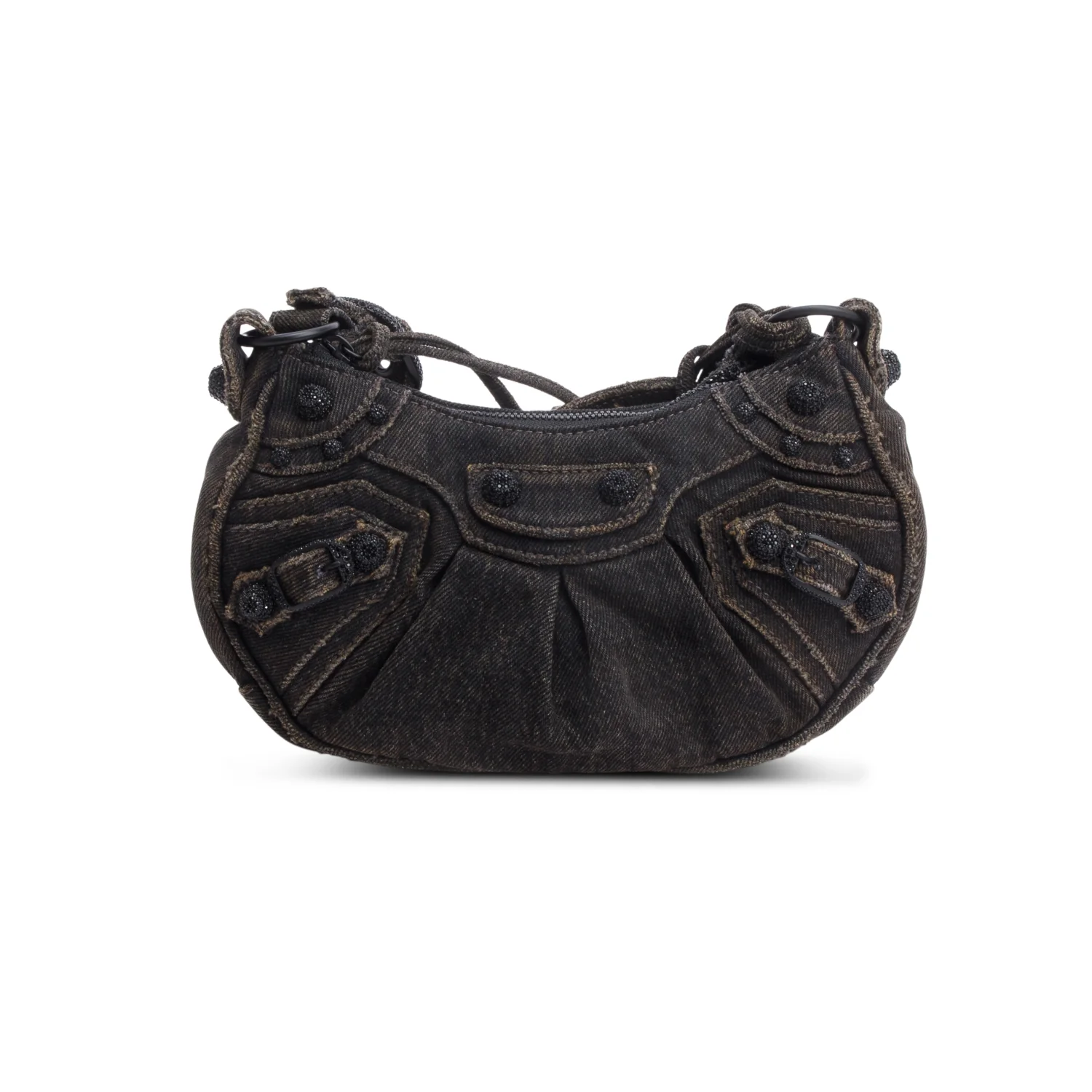 Balenciaga Black Washed Frayed Denim Crystal Le Cagole XS - Image 3