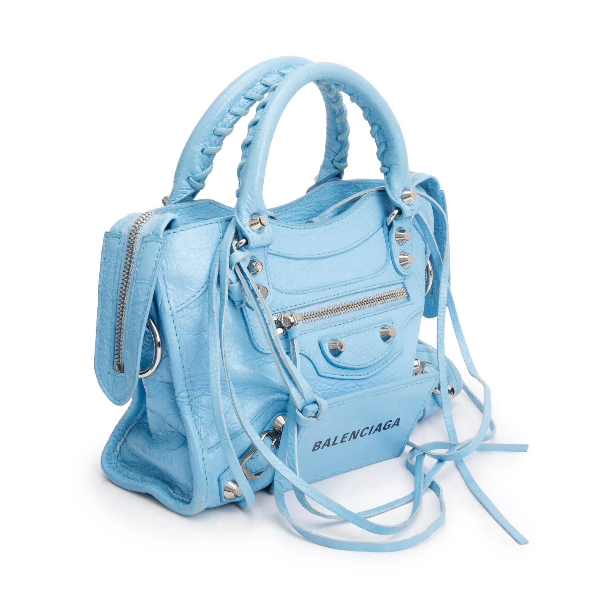 Balenciaga Blue Agneau Leather Classic Mini City Bag w/ Logo Strap - Image 4