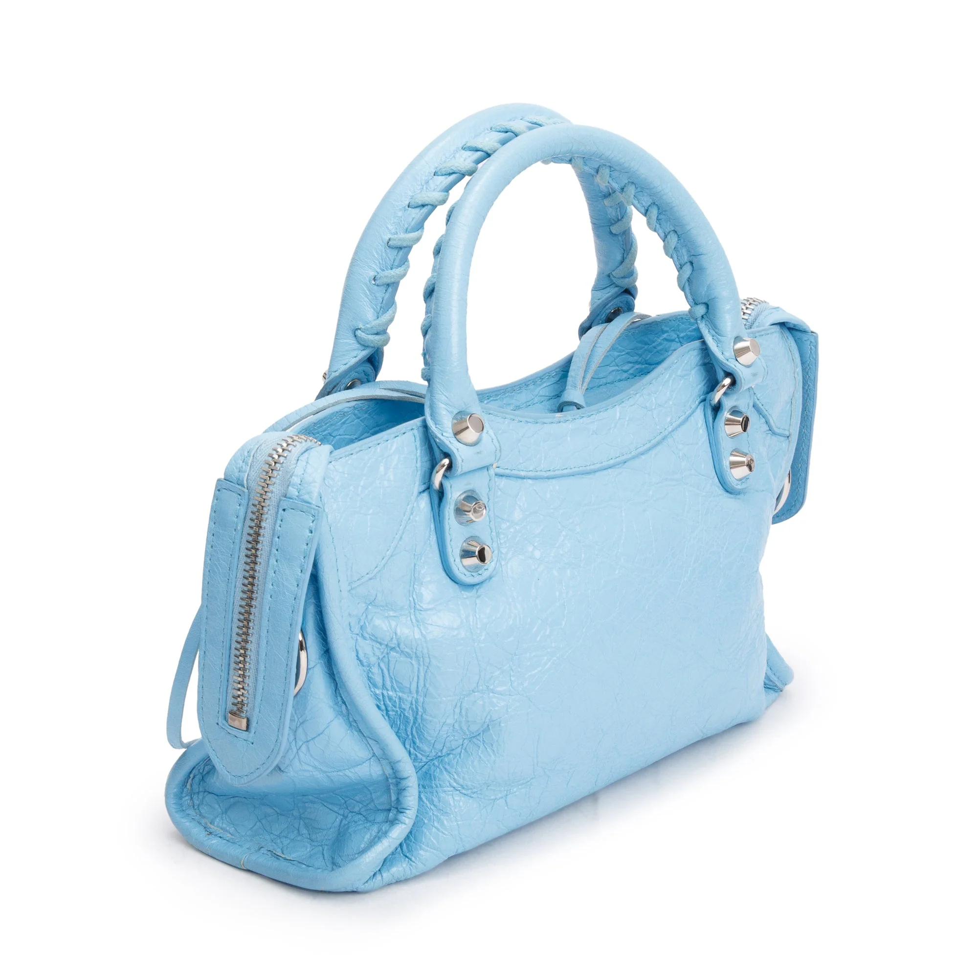 Balenciaga Blue Agneau Leather Classic Mini City Bag w/ Logo Strap - Image 6