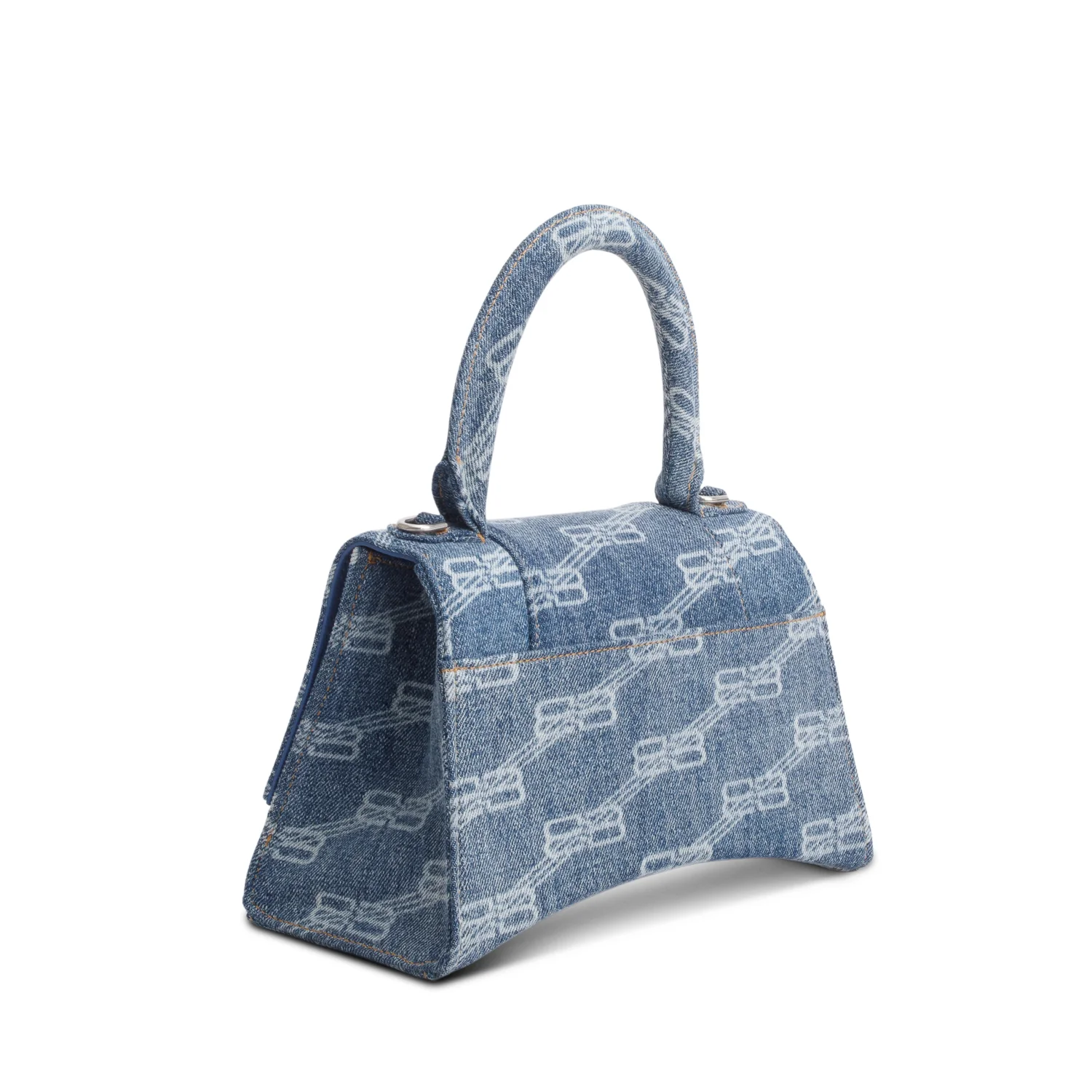 Balenciaga Blue BB Monogram Denim Small Hourglass Top Handle Bag w/ Strap - Image 6