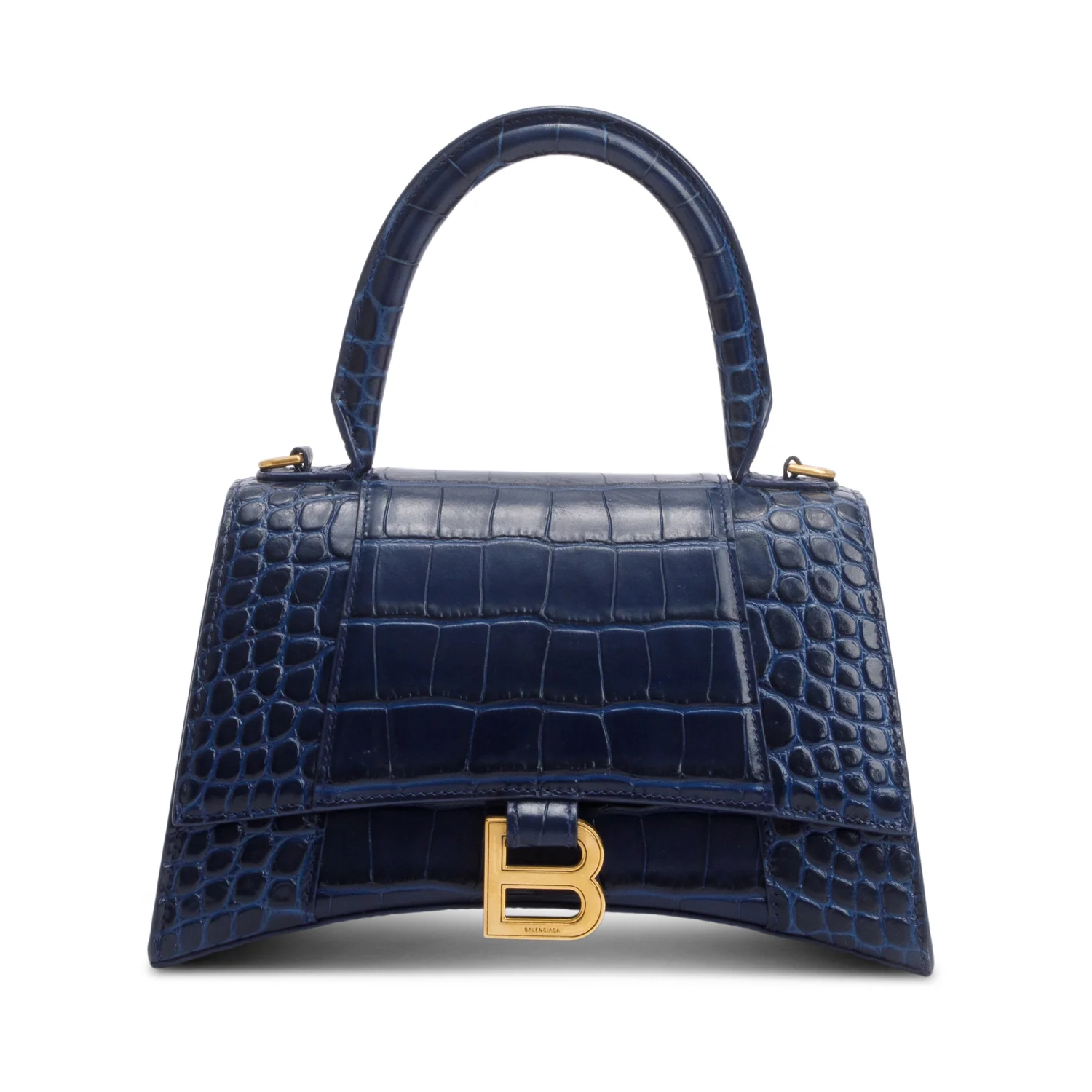 Balenciaga Blue Croc Embossed Leather Small Hourglass Top Handle Bag w/ Strap - Image 3