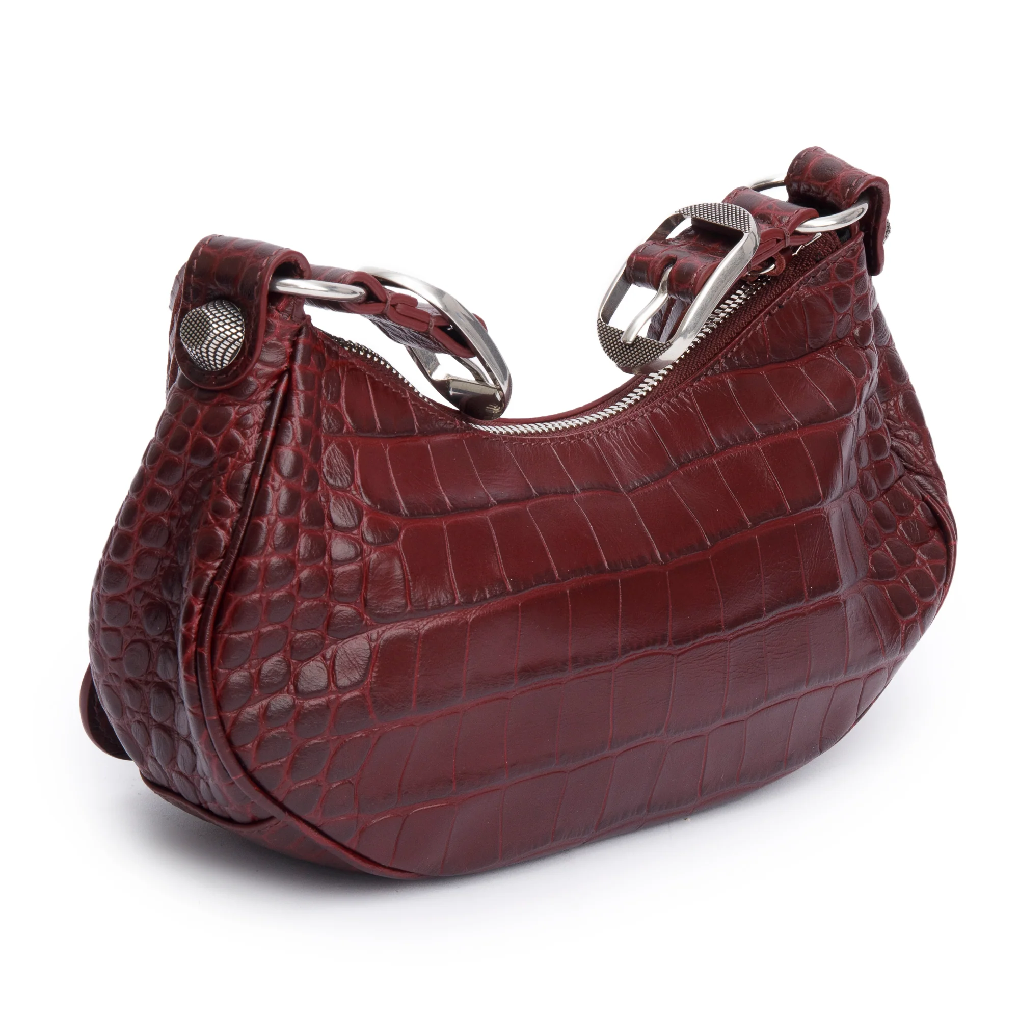 Balenciaga Burgundy Calfskin Crocodile Embossed Le Cagole XS Shoulder Bag - Image 6