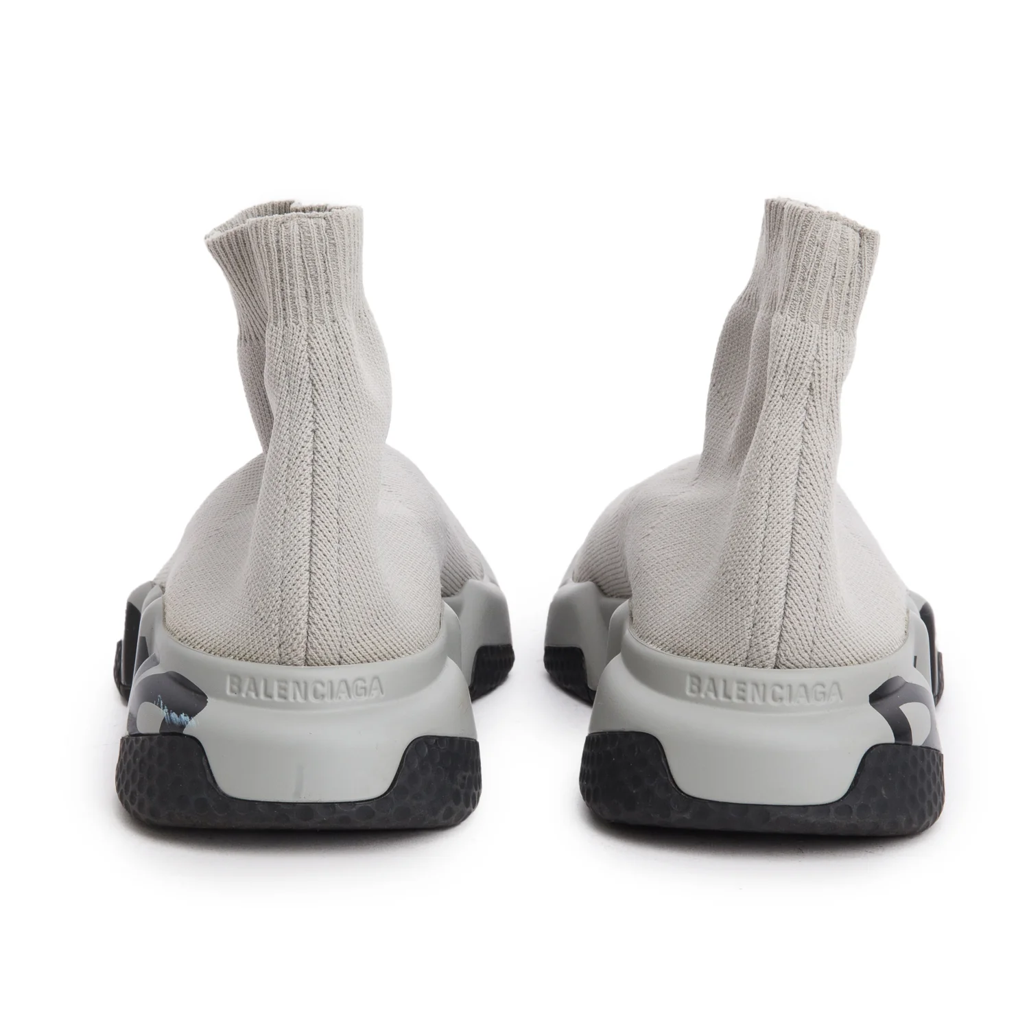Balenciaga Grey Knit Graffiti Sole Speed Trainer Sock Sneaker, Size 39 w/ Box - Image 5