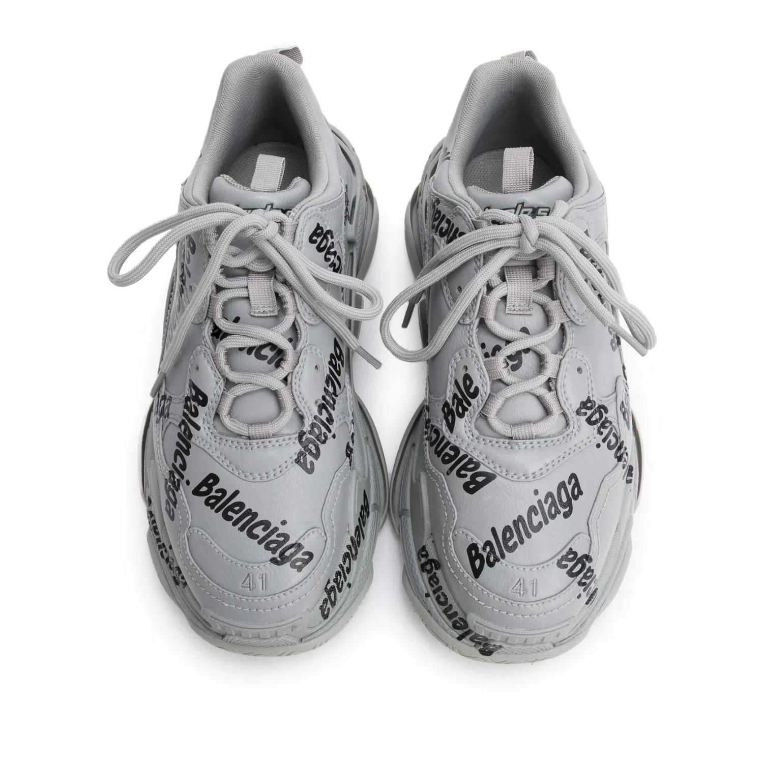 Balenciaga Grey Leather All Over Logo Triple S Chunky Sneakers, Men's Size 41 w/ Box - Image 3