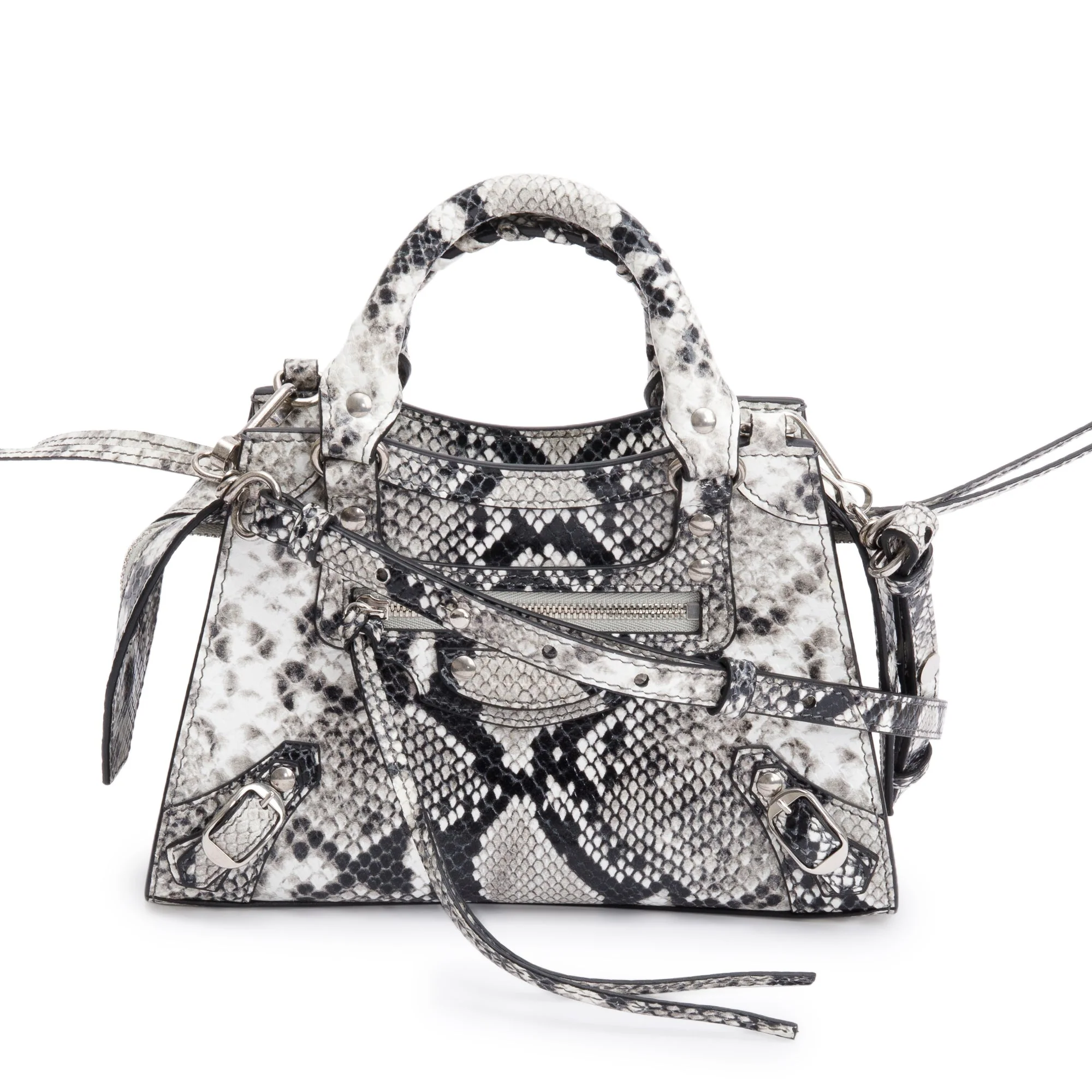 Balenciaga Grey Python Embossed Neo Classic Mini City Bag w/ Strap