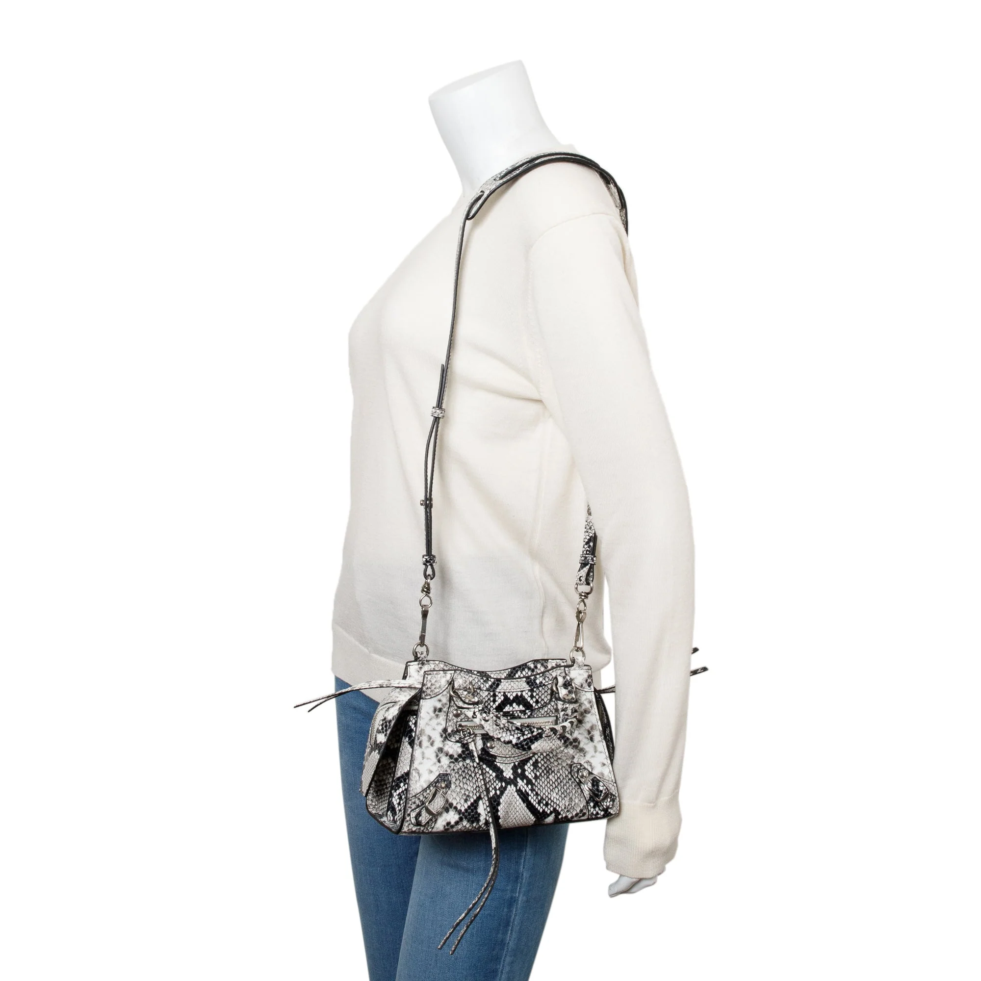 Balenciaga Grey Python Embossed Neo Classic Mini City Bag w/ Strap - Image 2