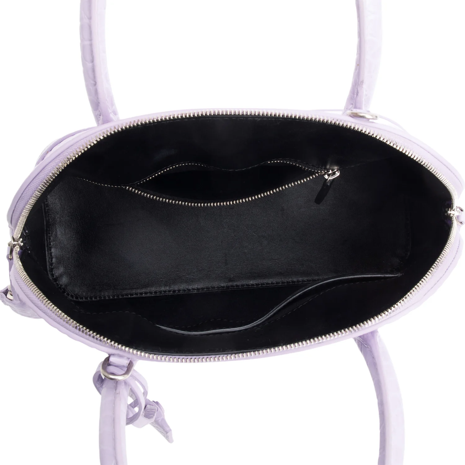 Balenciaga Lilac Shiny Calfskin Logo Croc Embossed S Ville Top Handle Bag w/ Strap - Image 8