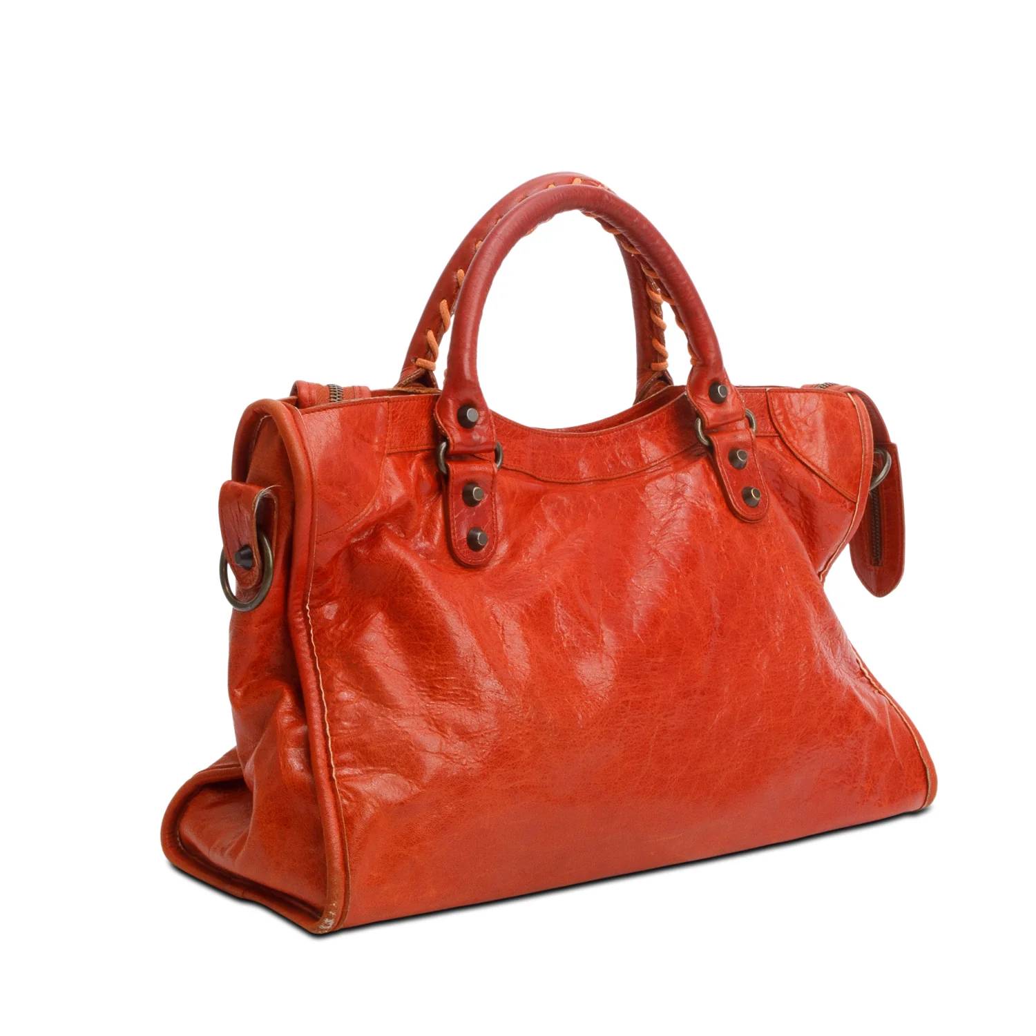 Balenciaga Orange Arena Lambskin Leather Le City Medium Bag - Image 6