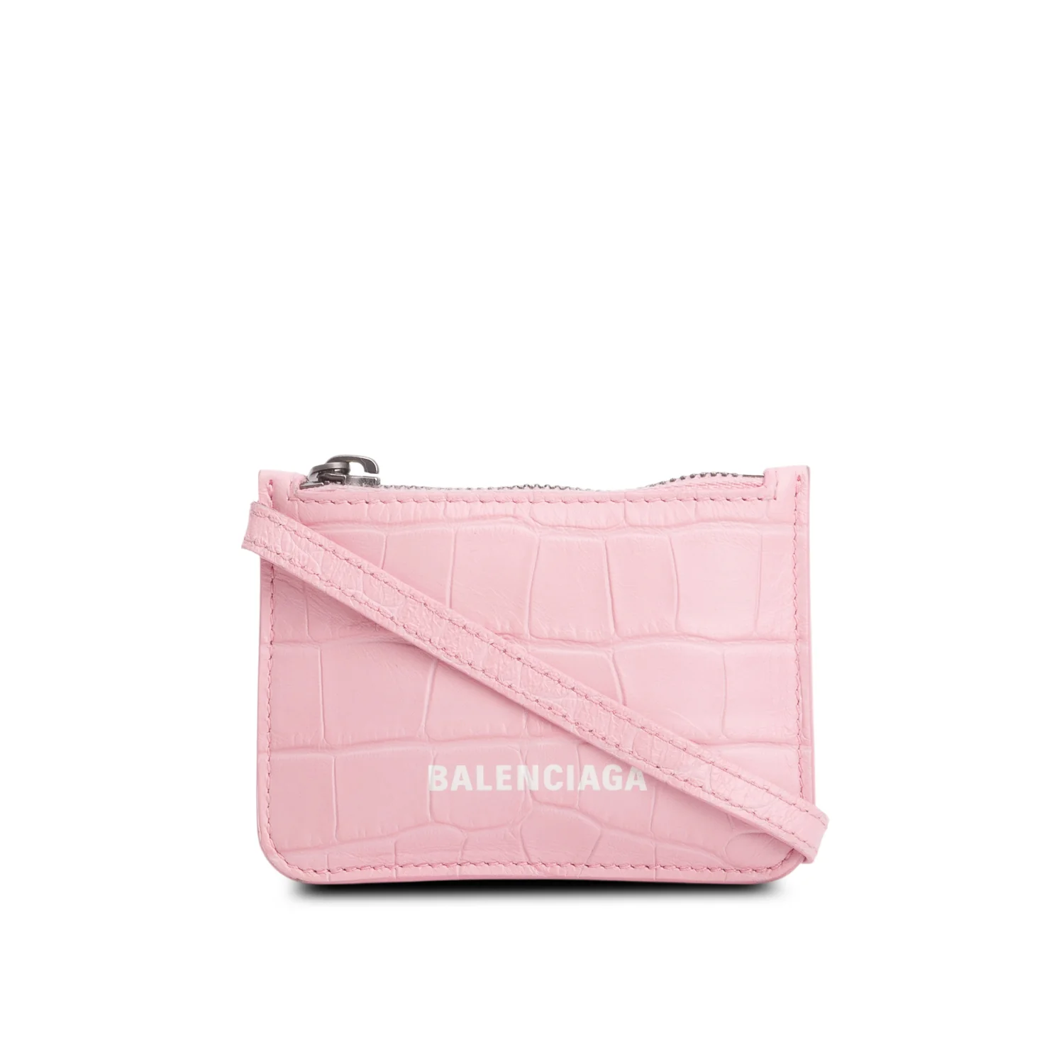 Balenciaga Pink Calfskin Logo Croc Embossed Cash Long Coin Card Holder - Image 6