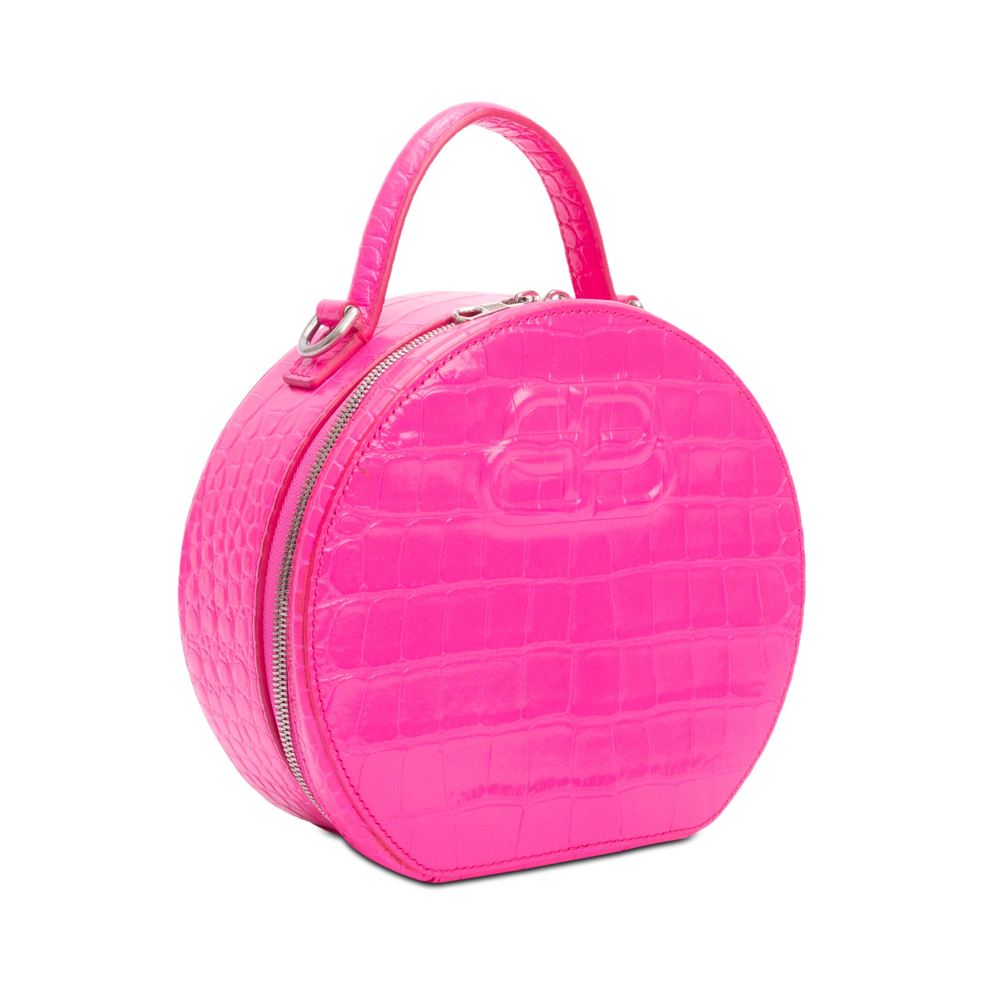 Balenciaga Pink Croc-Embossed Leather BB Vanity Round Crossbody - Image 4