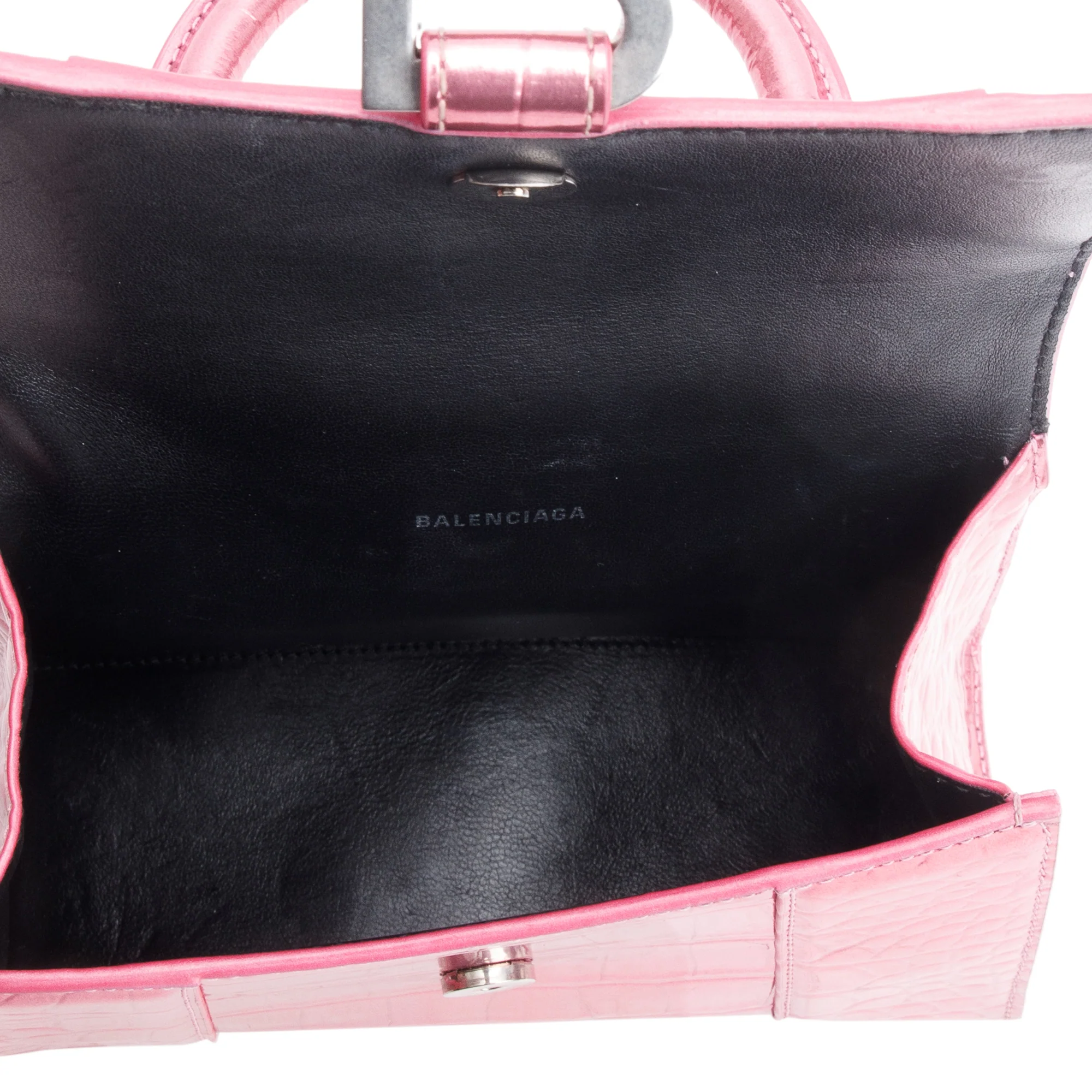 Balenciaga Pink Metallic Croc Embossed XS Hourglass Top Handle Bag w/ Strap - Image 8