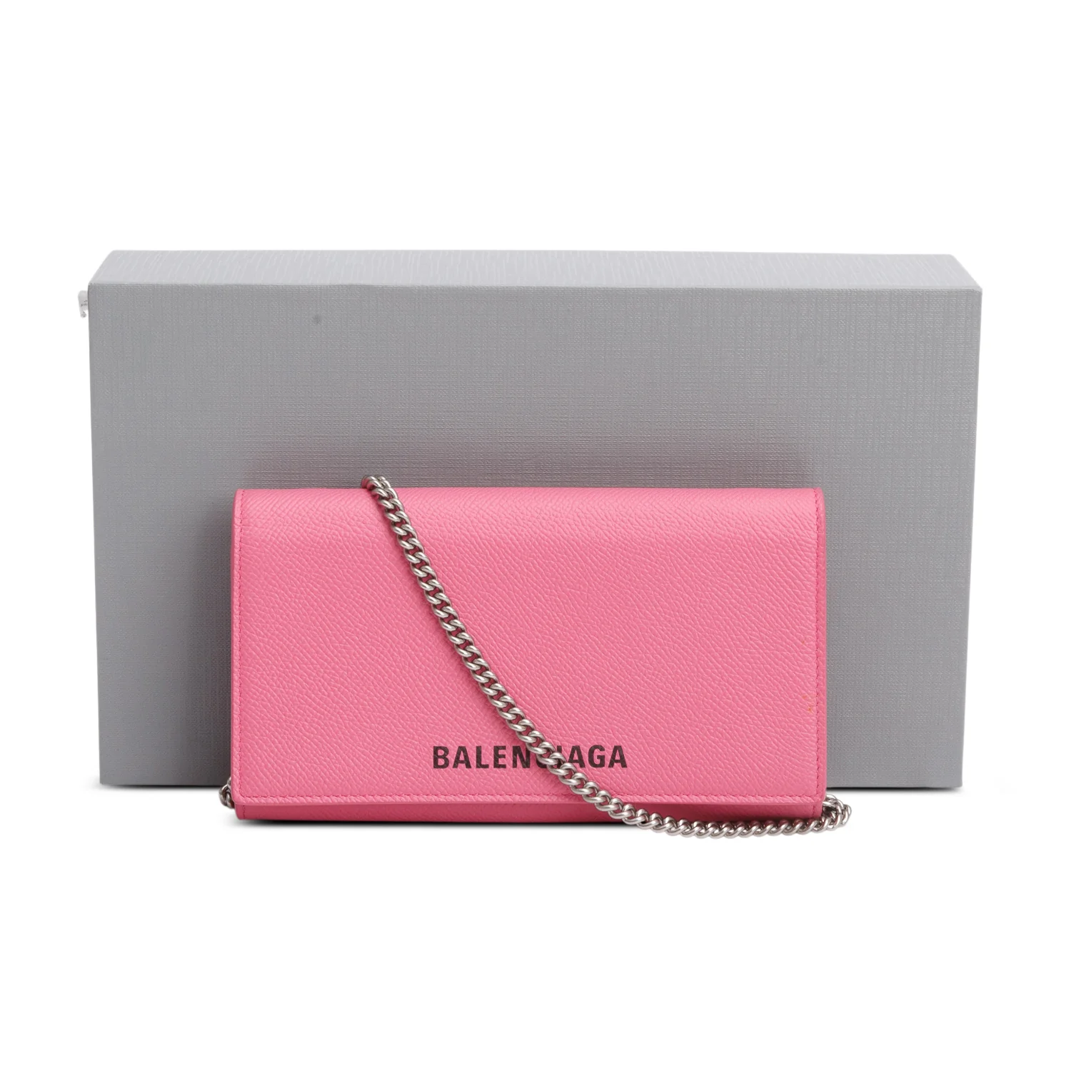 Balenciaga Pink Pebbled Calfskin Logo Everyday Flap Chain Wallet w/ Box - Image 2
