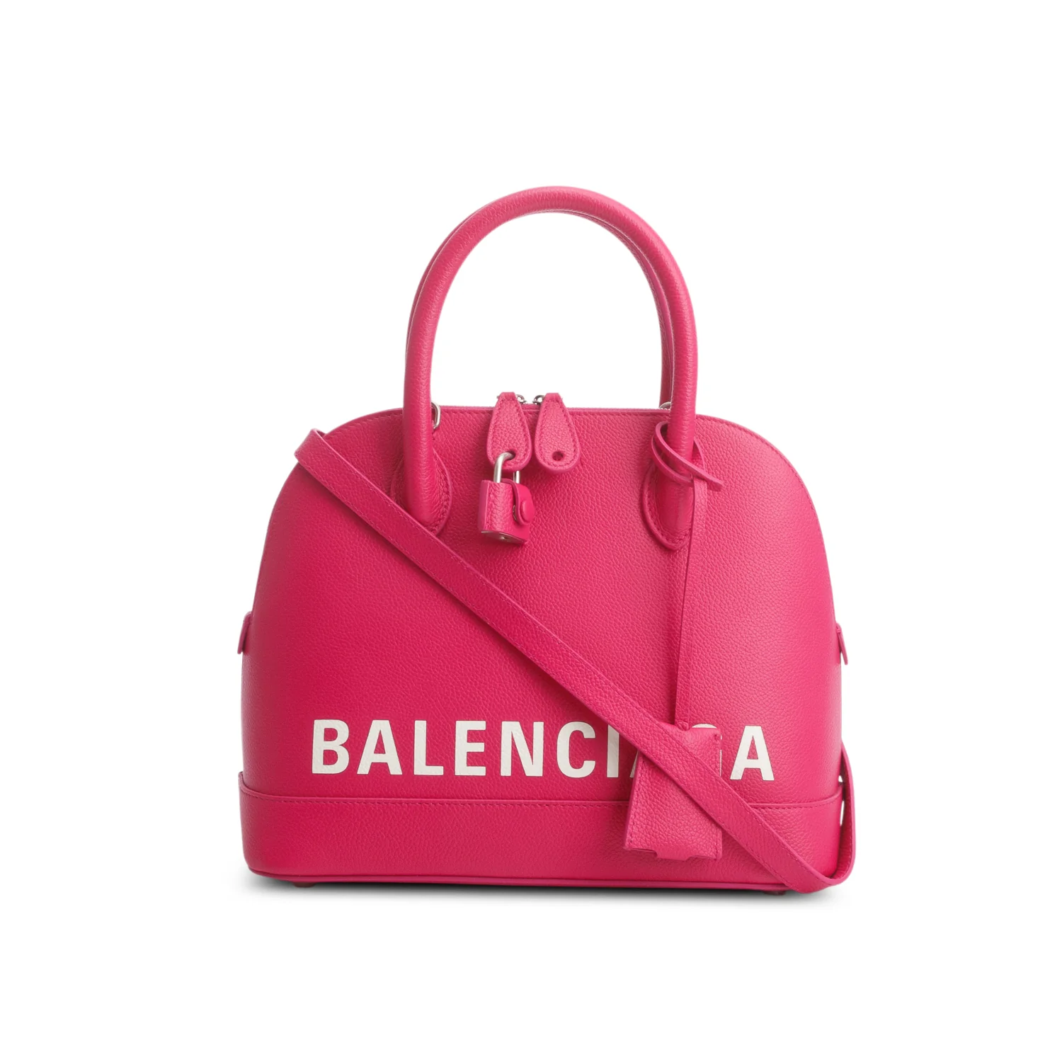 Balenciaga Pink Signature Grained Calfskin Logo S Ville Top Handle Bag w/ Strap